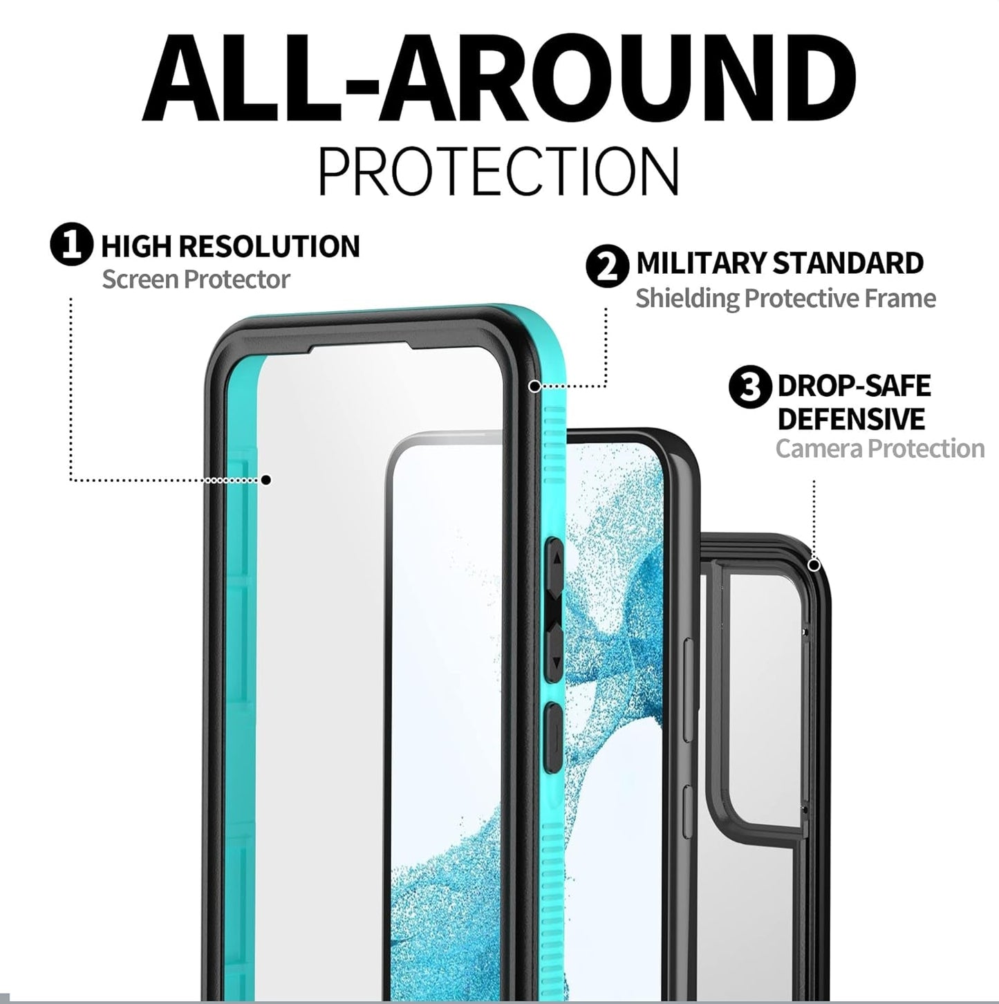 BEASTEK Waterproof Case for Samsung Galaxy S22 Plus, TRE Series, IP68 Shockproof Case with Built-In Screen Protector Full Body Protective Cover, Galaxy S22 plus 6.6 Inch (Teal/Clear)