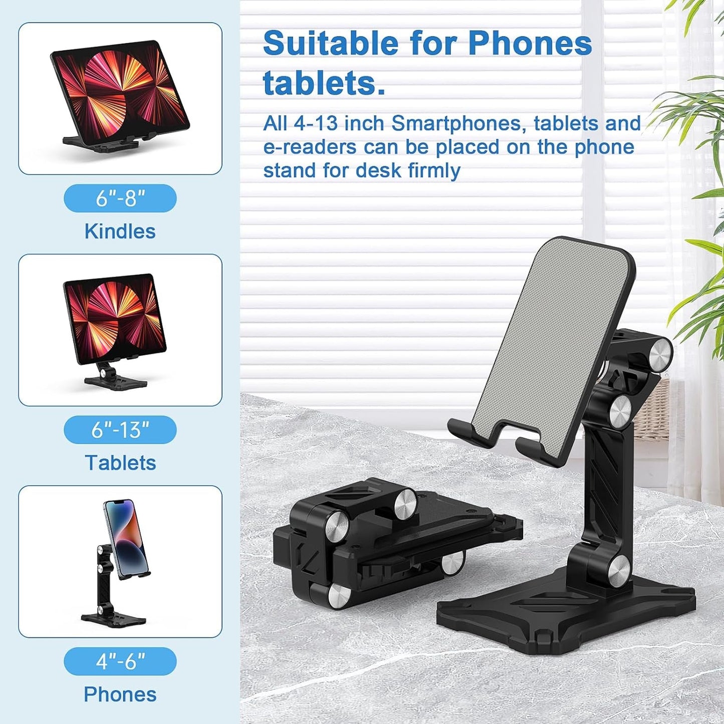 Foldable Phone Stand Desk for Samsung Galaxy S23 Ultra S24 A14 A54 5G A15 A13 A53 S22 plus S21 FE S20 A03S A23 Pixel 8,Ipad Iphone 15 Cell Phone Holder Height Adjustable Tablet Cradle Desktop Dock