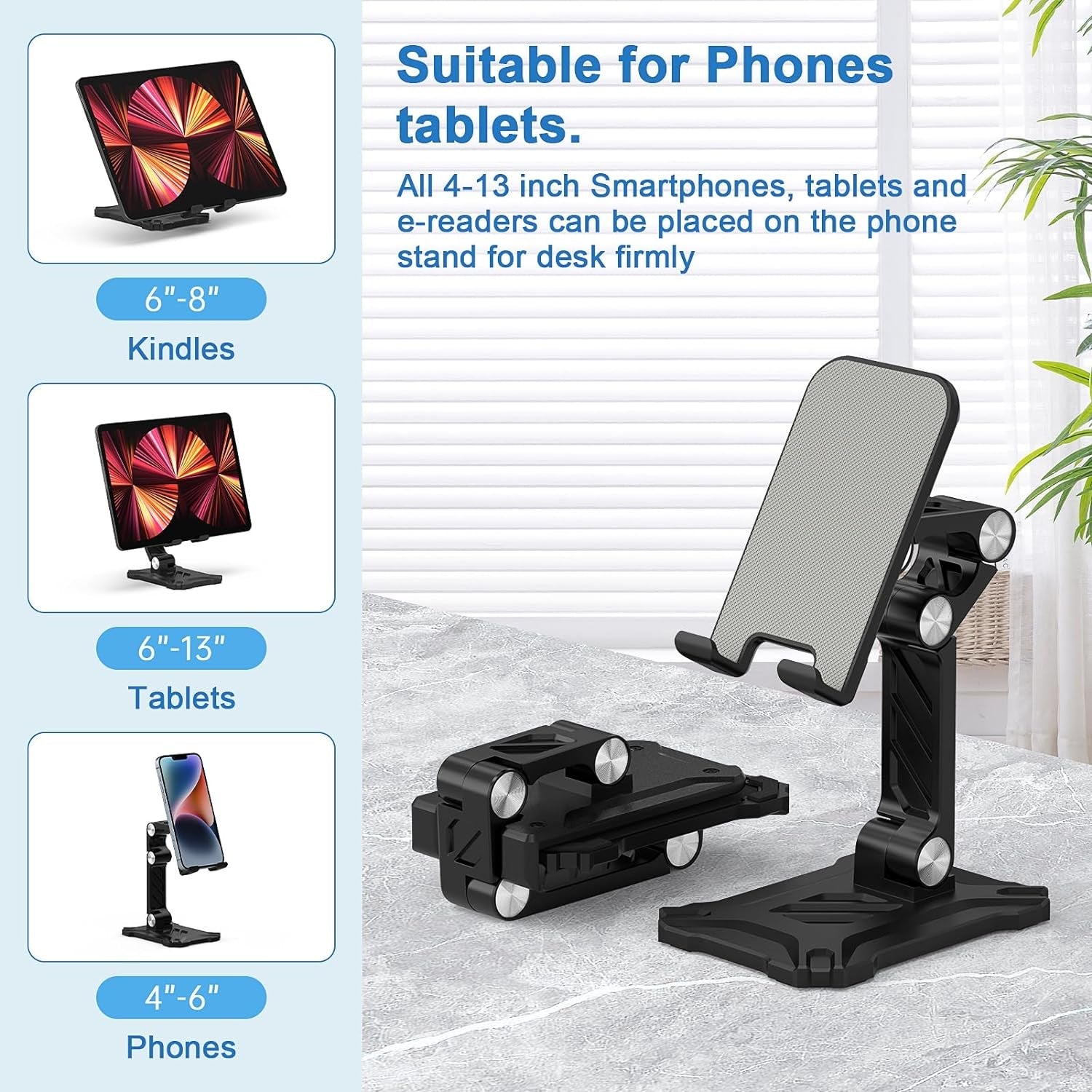 Foldable Phone Stand Desk for Samsung Galaxy S23 Ultra S24 A14 A54 5G A15 A13 A53 S22 plus S21 FE S20 A03S A23 Pixel 8,Ipad Iphone 15 Cell Phone Holder Height Adjustable Tablet Cradle Desktop Dock
