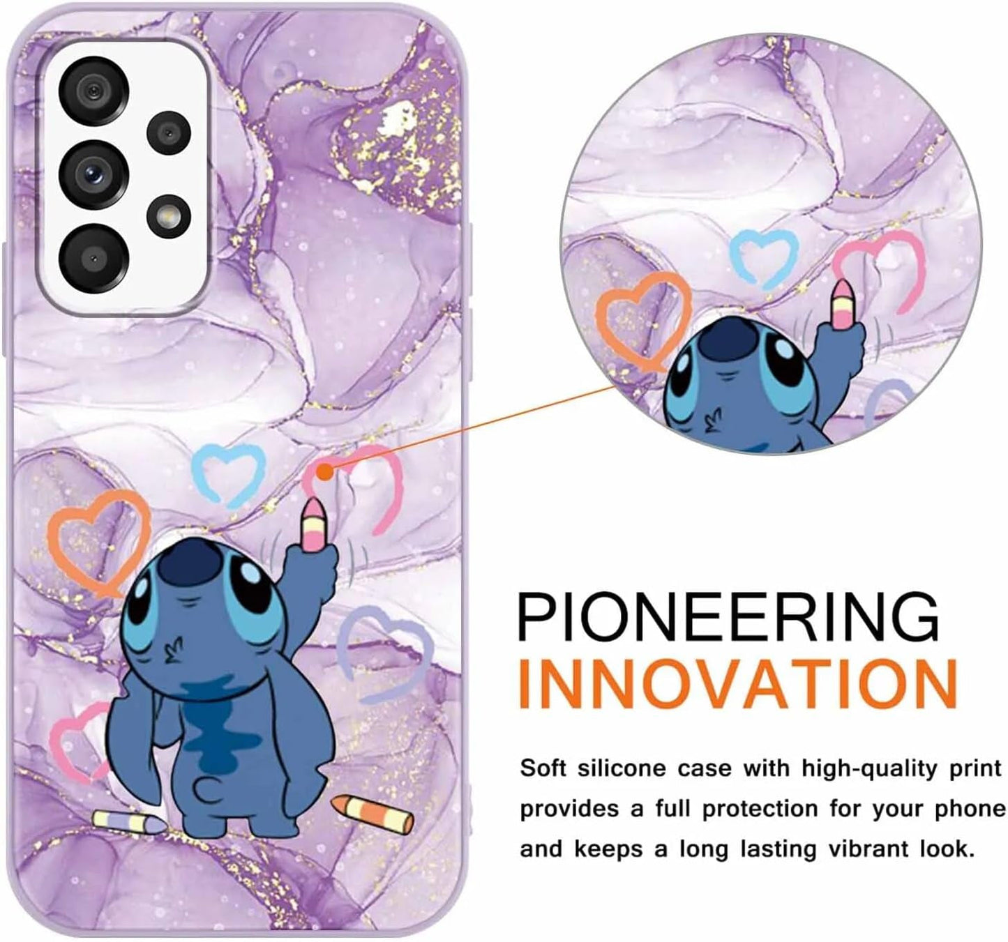 2 Pack Cute Cartoon Case for Samsung Galaxy A53 5G Cases 6.5",Kawaii Anime Character Movie Girly Marble Cover for Women Girls Kids,Soft TPU Shockproof Protective Funda for Samsung A53 5G Purple Pink