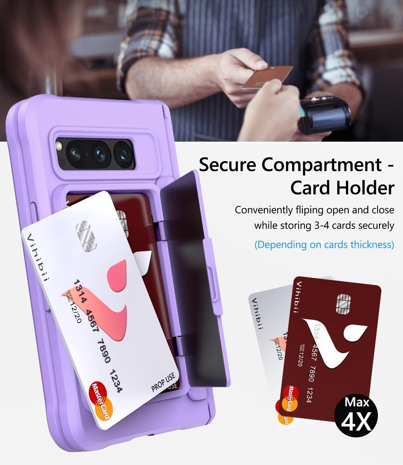 Vihibii for Google Pixel Fold Wallet Case with Card Holder (4 Cards) & Hinge Protection & Screen Protector, Military Grade Drop Protection Hard Back & TPU Edge Wallet Phone Case for Pixel Fold, Purple  Vihibii   