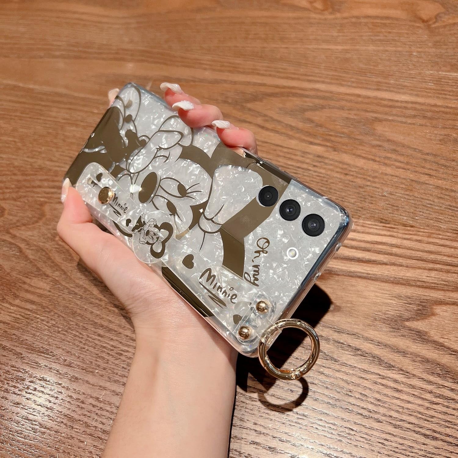 For Galaxy S22 plus Case Wrist Band Kickstand Cover Ultra Slim IMD Animal Pattern Shockproof Protection Holder Cover for Samsung Galaxy S22 plus (Cartoon Characters)