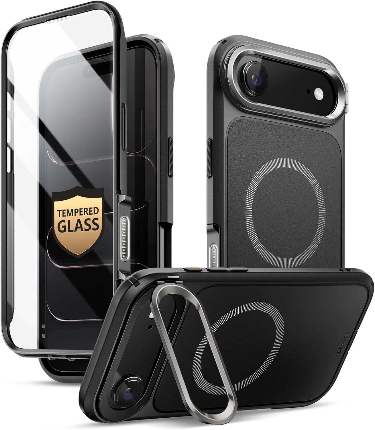 I-Blason for Iphone 17 Pro Max Case Magsafe with Stand [9H+ Tempered Glass Screen Protector] [Camera Control Button Cover] Military-Grade Protection Full-Body Heavy Duty Magnetic Case, Coral