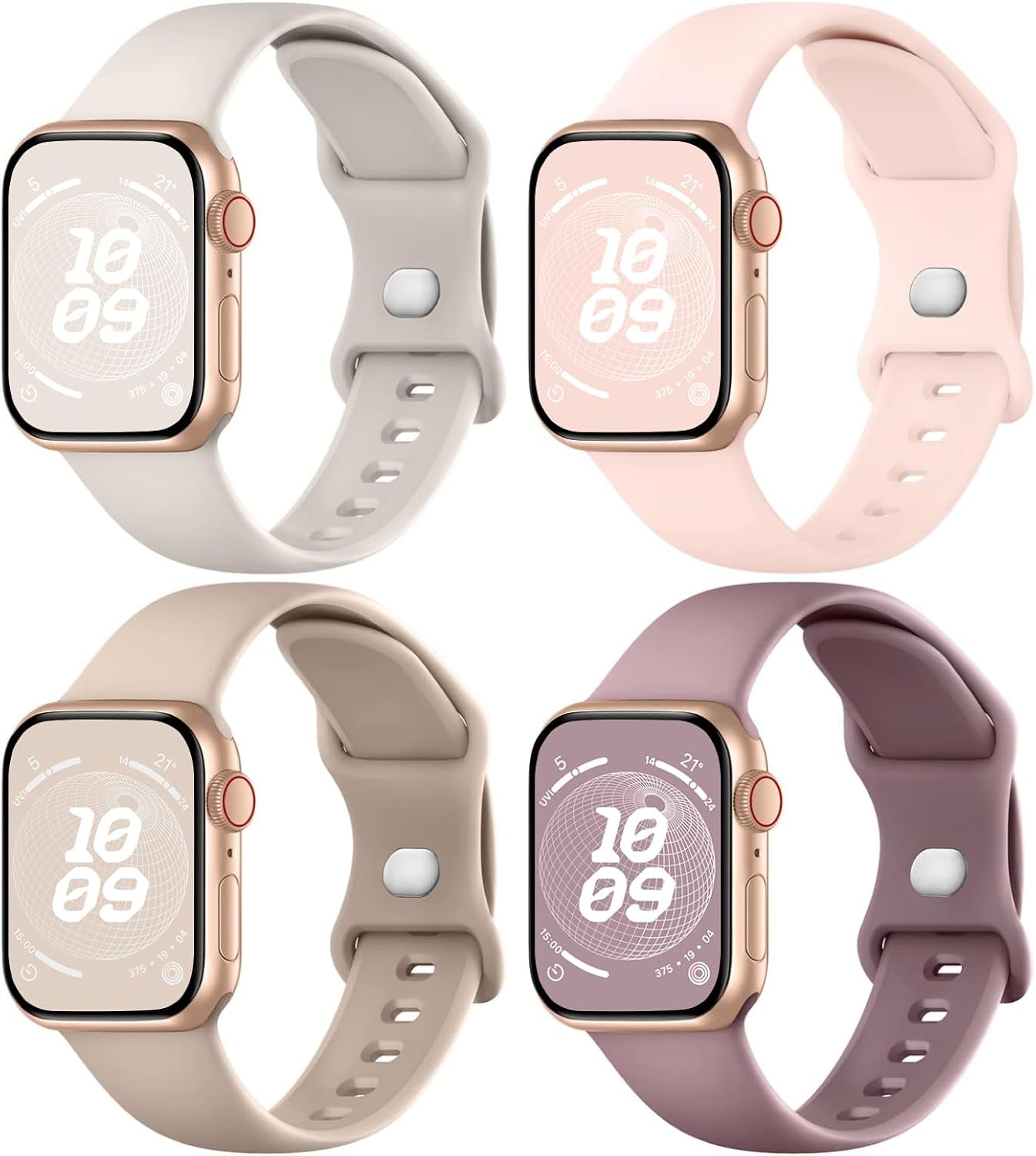 4 Pack Sport Band Compatible with Apple Watch Band 38Mm 40Mm 41Mm 42Mm 44Mm 45Mm 49Mm for Women Men, Recycled Plastic Soft Silicone Strap for Iwatch Series 9 8 7 6 5 4 3 2 1 Ultra SE