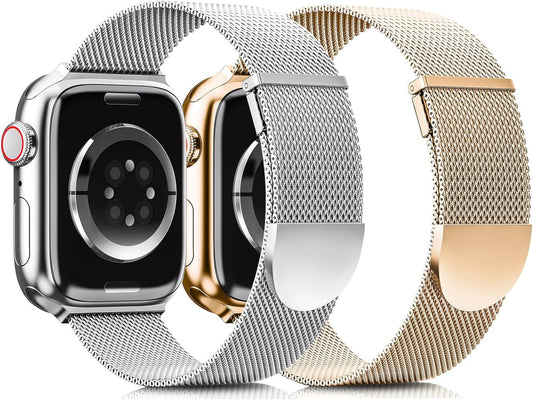 2 Pack Metal Magnetic Band Compatible with Apple Watch Bands 38Mm 40Mm 41Mm 42Mm 44Mm 45Mm 49Mm Women Men,Milanese Loop Stainless Steel Mesh Adjustable Strap for Iwatch Series 9 8 7 6 5 4 3 2 SE Ultra