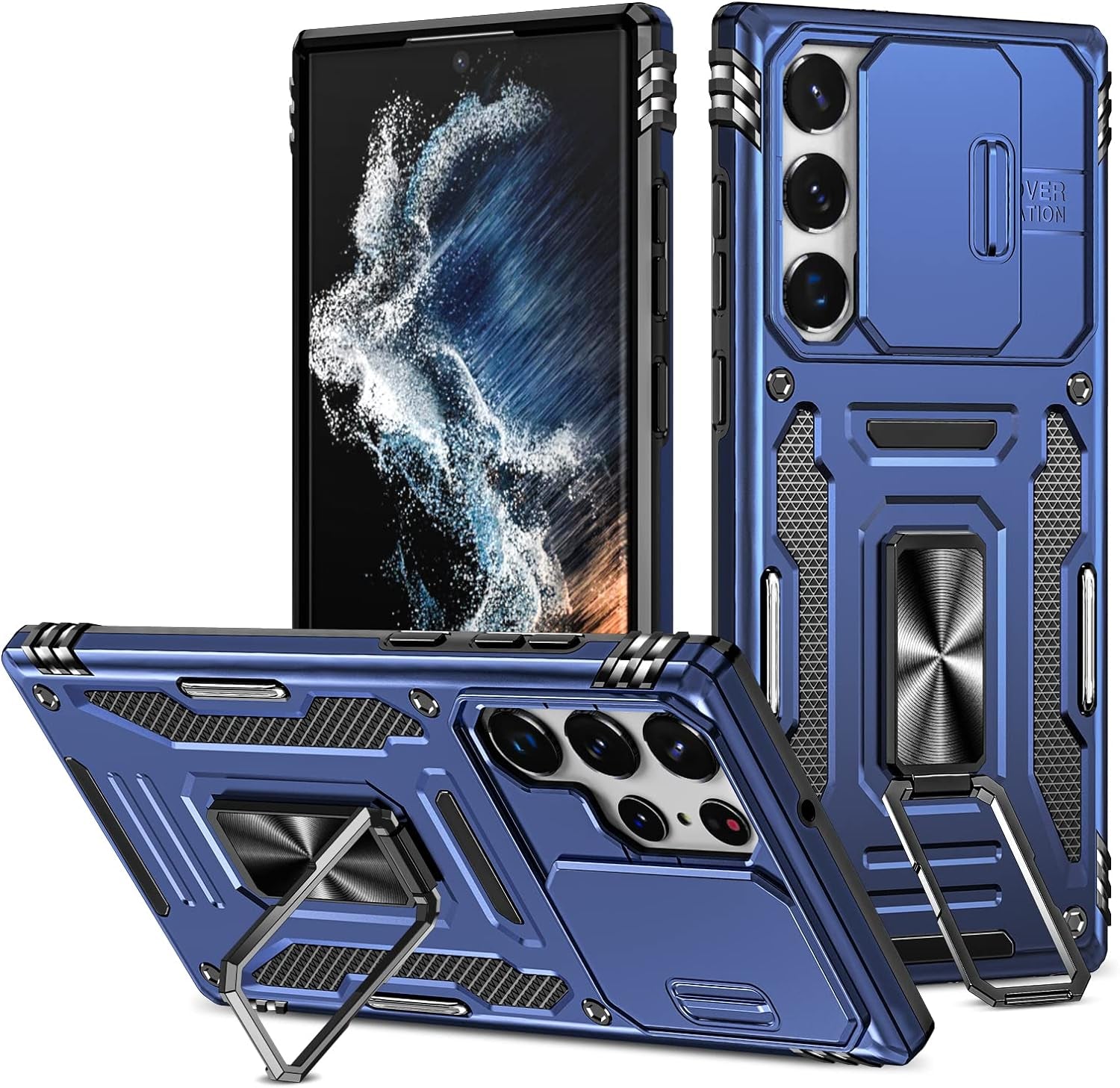 Design for Samsung Galaxy S22 Ultra Case with Stand & Camera Cover, Military Grade Drop Protective Case Built-In 180°+360° Rotate Ring Kickstand,Shockproof Phone Case for Samsung S22 Ultra Case Black