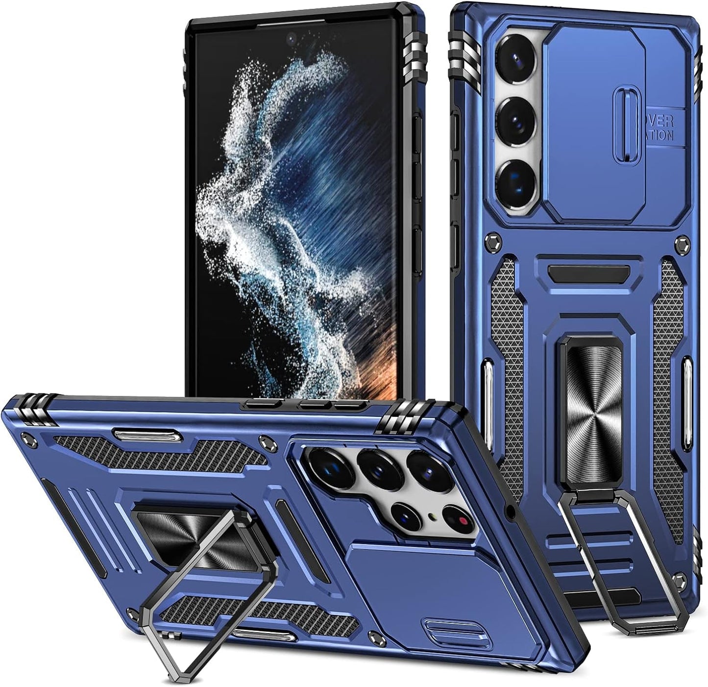 Design for Samsung Galaxy S22 Ultra Case with Stand & Camera Cover, Military Grade Drop Protective Case Built-In 180°+360° Rotate Ring Kickstand,Shockproof Phone Case for Samsung S22 Ultra Case Black