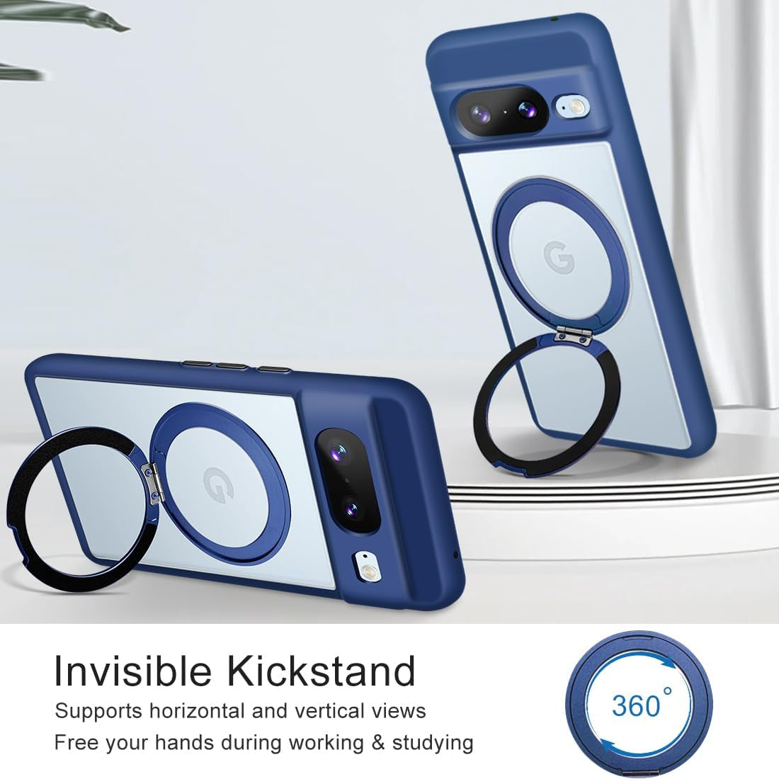 For Google Pixel 8 Case Compatible with Magsafe [Built-In Invisible Kickstand] TPU Shockproof Sturdy Thin Matte Translucent Cover Protective Phone Case for Pixel 8 5G (Blue)  Shenzhenshi Nuofeifan Electronic Commerce Co., Ltd   