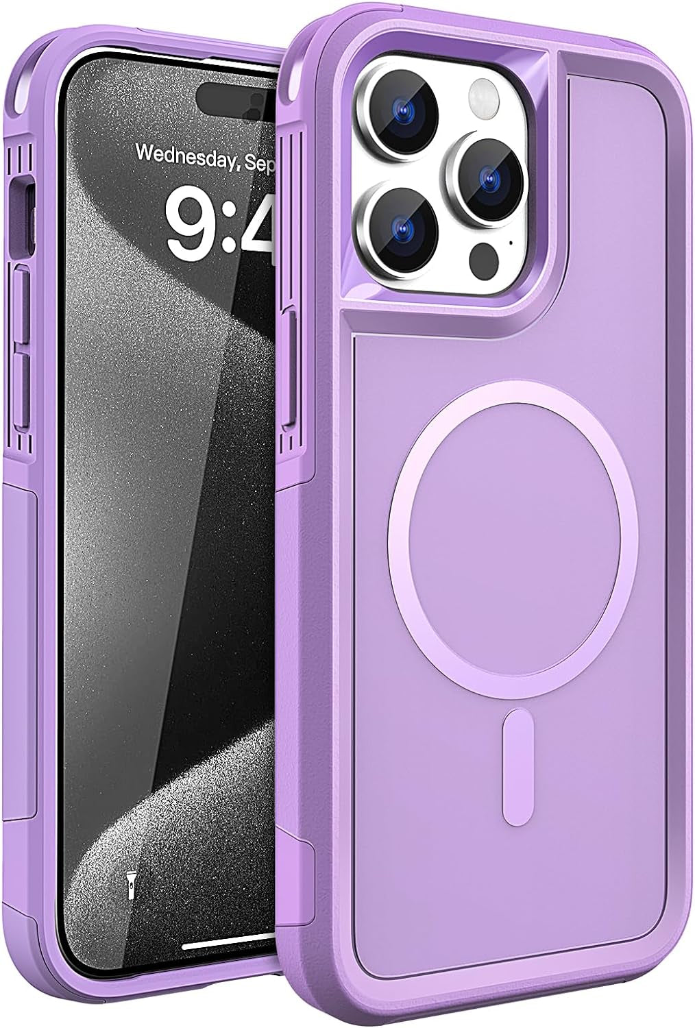 MAXCURY Magnetic for Iphone 15 Pro Max Phone Case, 2 in 1 Shockproof Dropproof Heavy Duty Protection Full Body Rugged Slim & Tough Durable Cover [Compatible with Magsafe] (Rose/Crimson)  MAXCURY Light Purple  