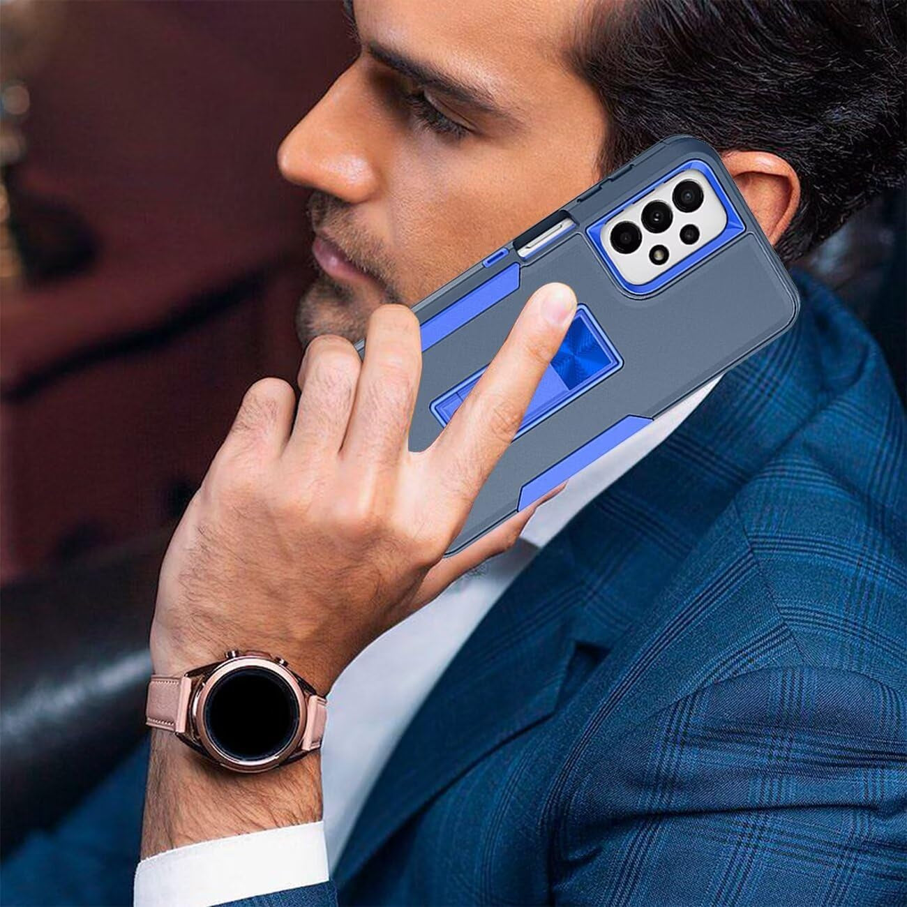 Case for Galaxy A53 5G Case/Samsung A53 5G SM-A536U Case with Tempered Glass Screen Protector, Hybrid Heavy Duty Magnetic Built-In Kickstand Protective Cover for Samsung Galaxy A53 5G Navy Blue