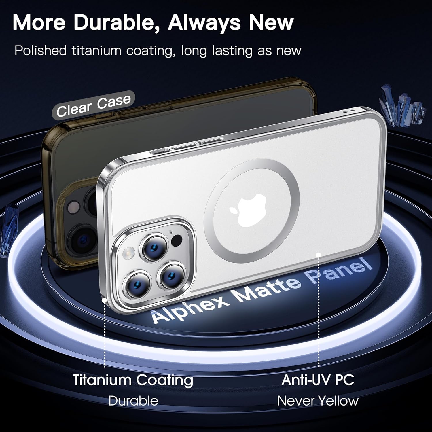 Alphex Polished Titanium for Magsafe Iphone 14 Pro Case, [12FT Military Grade Shockproof] Official Color Match for Iphone, Matte Back, Shockproof Bumper, Magnetic Phone Cover 6.1 Inch, Silver  Alphex   