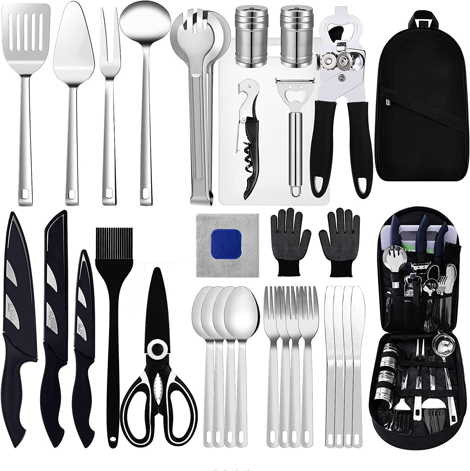Camping Essentials Camping Accessories Gear Must Haves Camper Tent Camping Kitchen Rv Cooking Set Camping Cooking Utensils Set Supplies Gadgets Outdoor Stove Portable Picnic Gifts BBQ Stuff