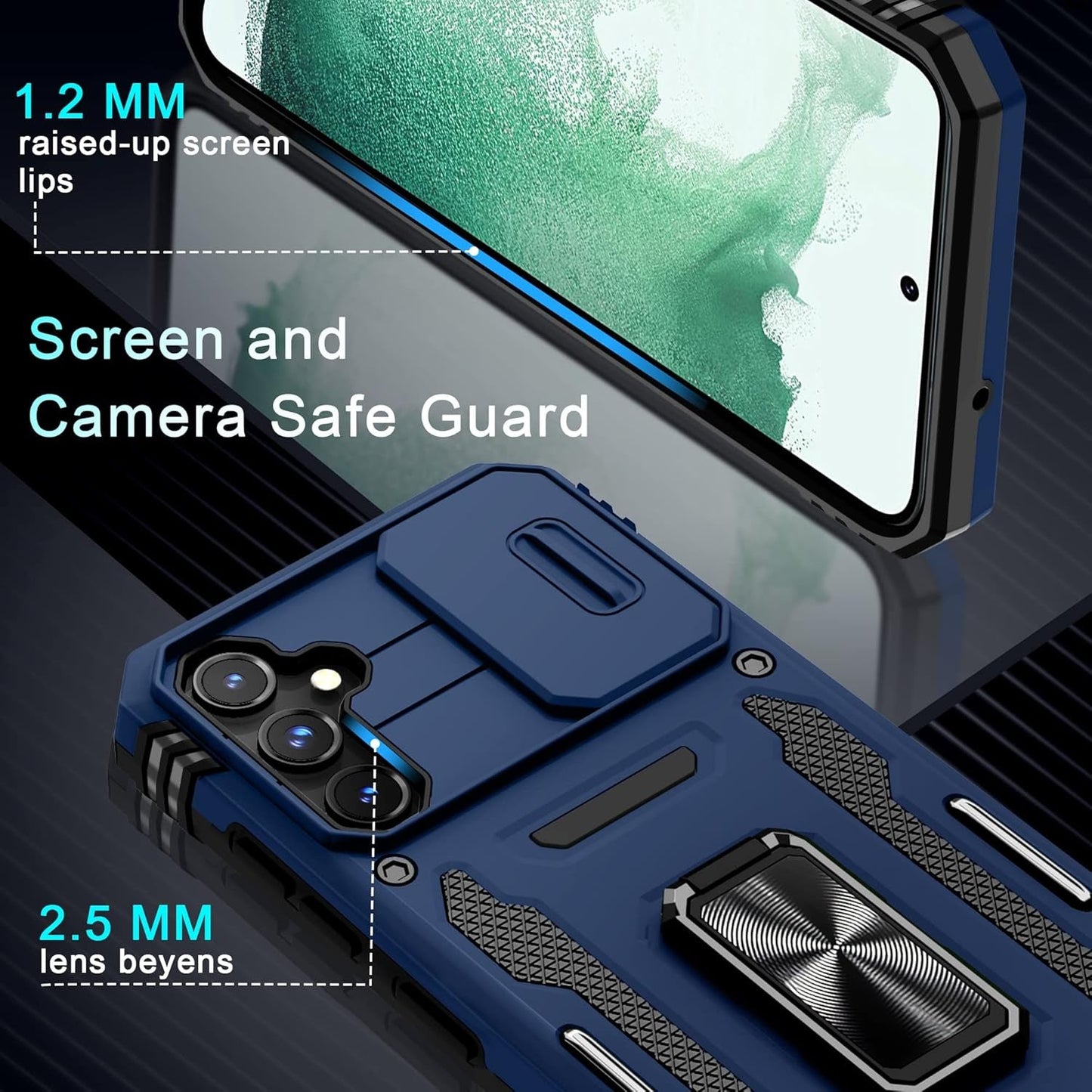 For Samsung Galaxy A54 5G Case with Slide Camera Cover+Screen Protector(1 Pack),[Full Camera Protection] [Magnetic Rotated Kickstand] Military Grade Shockproof Heavy Duty Protective Cover-Navy Blue