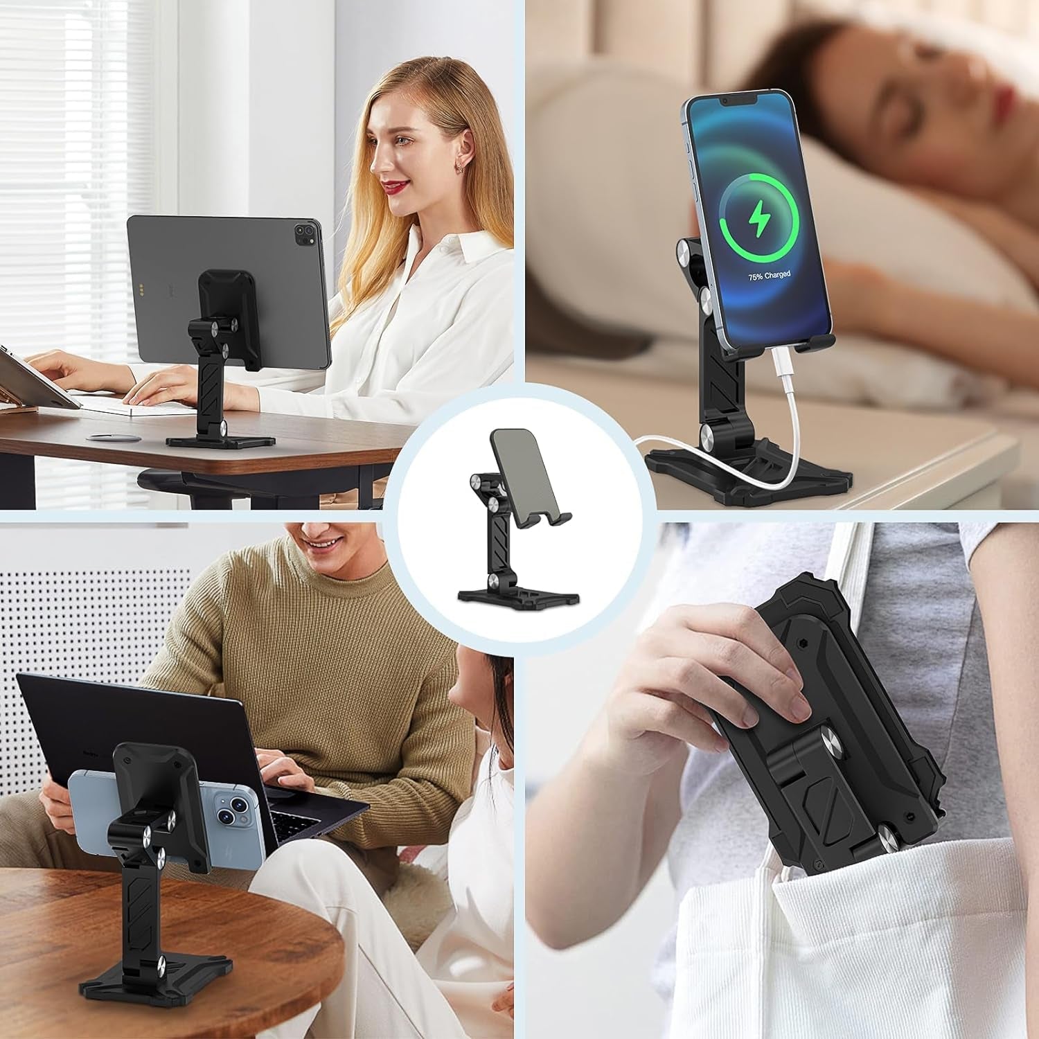 Foldable Phone Stand Desk for Samsung Galaxy S23 Ultra S24 A14 A54 5G A15 A13 A53 S22 plus S21 FE S20 A03S A23 Pixel 8,Ipad Iphone 15 Cell Phone Holder Height Adjustable Tablet Cradle Desktop Dock