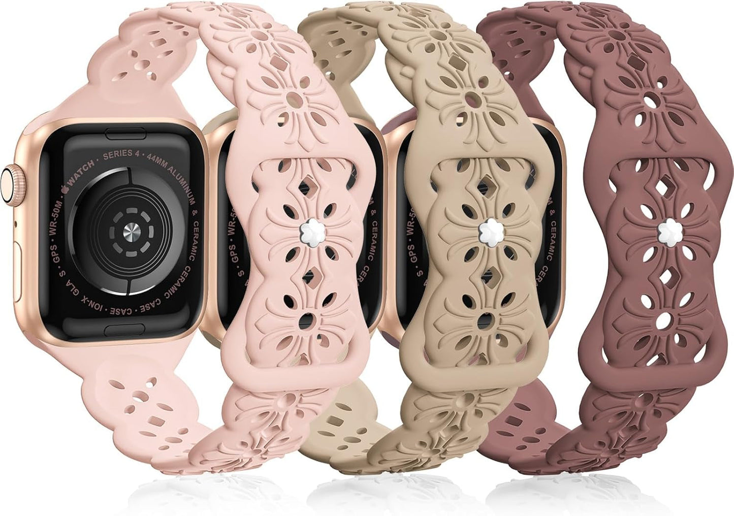 3 Pack Engraved Lace Silicone Bands Compatible with Apple Watch Band 38Mm 40Mm 41Mm 42Mm 44Mm 45Mm 49Mm Women Men, Slim Thin Hollow-Out Sport Strap for Iwatch Series 9/8/7/6/5/4/3/2/1 SE Ultra 2/1