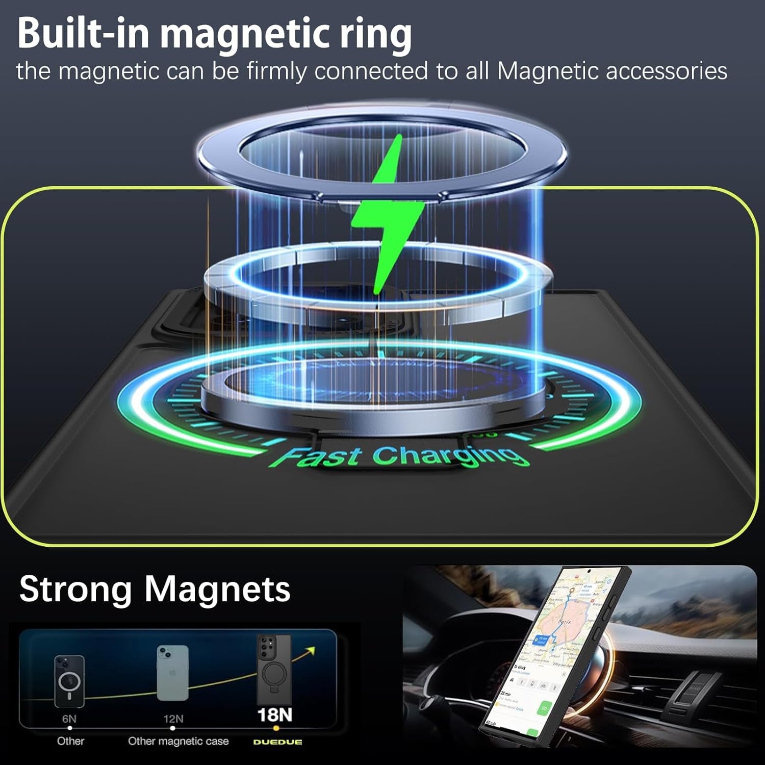 DUEDUE for Samsung Galaxy S22 Ultra Case with Ring Stand[Compatible with Magsafe], Translucent Matte Back Full Body Cover Slim Shockproof Kickstand Phone Case for Samsung S22 Ultra 6.8", Black