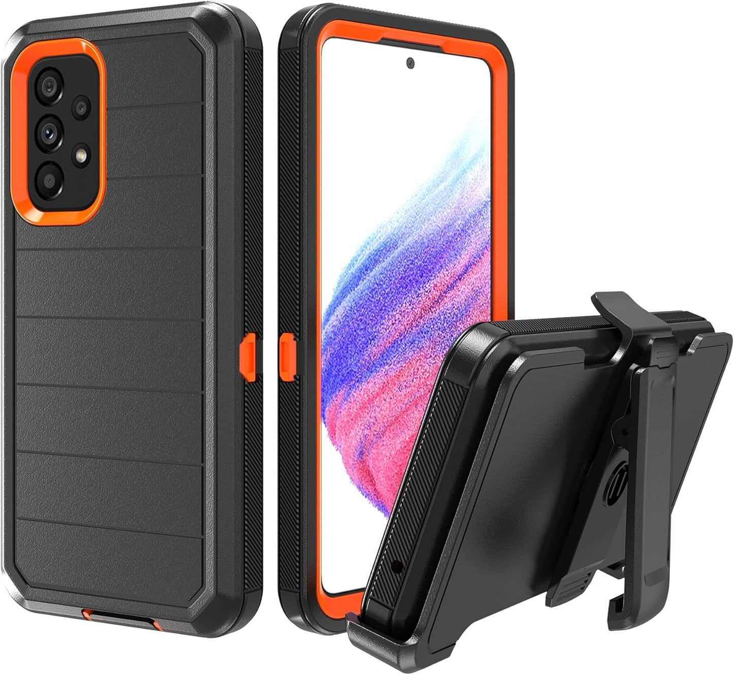 Designed for Samsung Galaxy A53 5G Case with Belt Clip & Kickstand, Full-Body Triple Layers Rugged Case with Screen Protector for Samsung Galaxy A53 5G 6.5 Inch Phone (Navy+Blue)