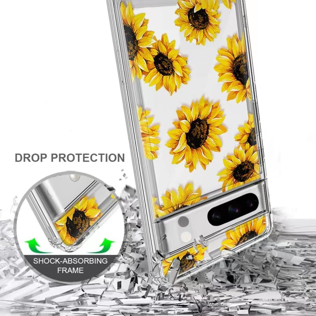 Sunflower Case Compatible with Pixel 8 Pro,Cute Floral Flower Pattern Ultra Slim Fit Cover for Women Girls,Not Yellowing Soft TPU Clear Silicone Shockproof Protective Case for Pixel 8 Pro  Yivenbarity   