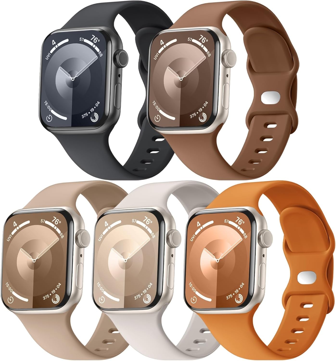 5 Pack Soft Silicone Bands - Compatible with Apple Watch Ultra 2 & Ultra Band 49Mm 45Mm 44Mm 42Mm 41Mm 40Mm 38Mm for Men Women, Breathable Sport Strap Band for Ultra 2 Iwatch Series 9 8 7 6 SE 5 4 3 2