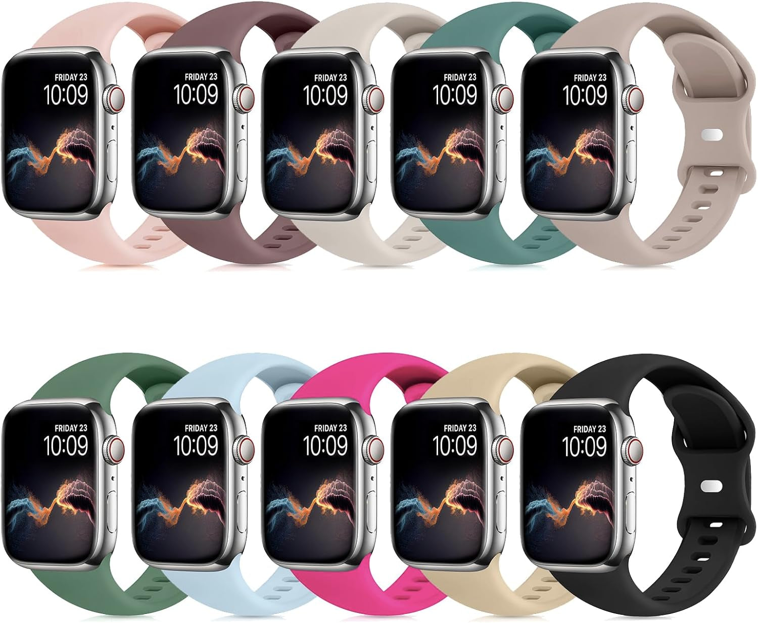 Andrea 10 Pack Sport Bands Compatible with Apple Watch Series 9 8 7 6 5 4 3 2 1 SE Ultra, 38Mm 40Mm 41Mm 42Mm 44Mm 45Mm 49Mm Iwatch Bands for Women Men, Soft Strap Waterproof Silicone Wristbands