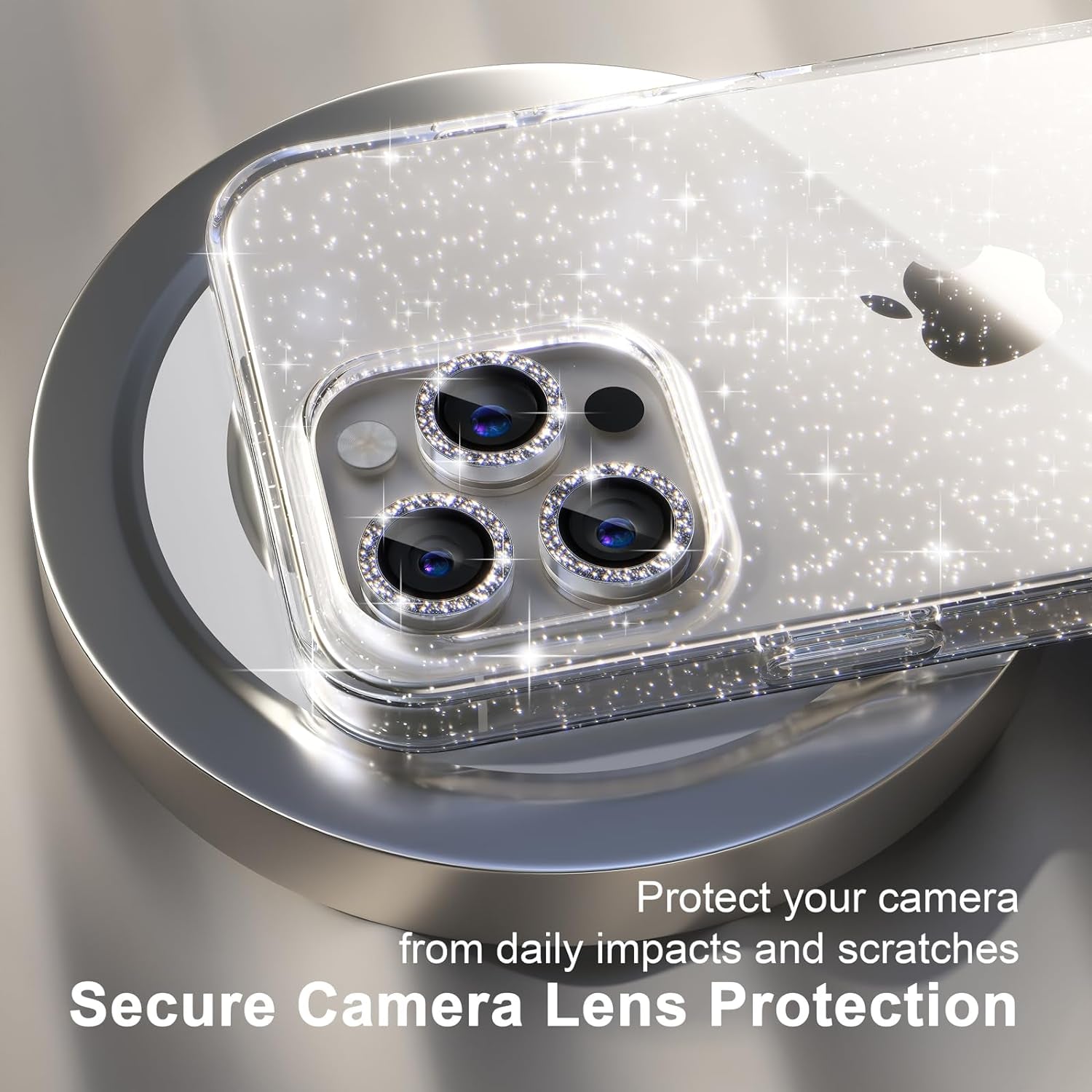 Choiche Compatible for Iphone 15 Pro Case, Women Cute Clear Glitter Bling Sparkly Case, [3 X Diamond Camera Lens Protectors] [2 X Tempered Glass Screen Protectors] 6.1-Inch (Glitter Clear)  Choiche   