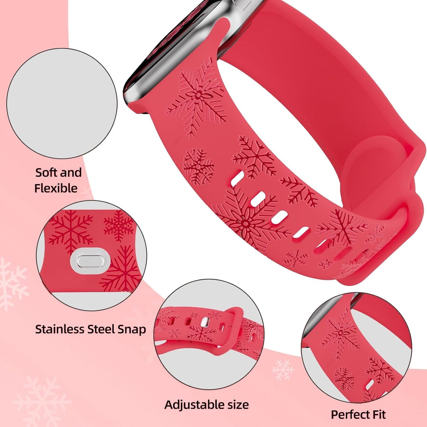 3 Pack Snowflake Engraved Bands Compatible with Apple Watch Bands Ultra 2/Ultra SE Series 9/8/7/6/5/4/3/2/1 38Mm 40Mm 41Mm 42Mm 44Mm 45Mm 49Mm Women Men