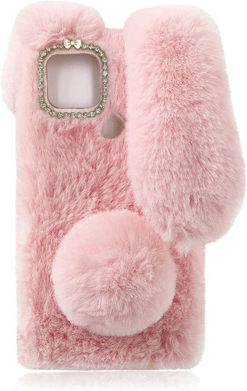 Fluffy Fur Plush Case for Pixel 5 Cute Bunny Furry Girly Cover 3D Animal Fuzzy Protective Case Faux Rabbit Cony Hair Kawaii Toy Fun Women Phone Shell for Pixel 5 Light Grey  Mikikit Pink Google Pixel 5 