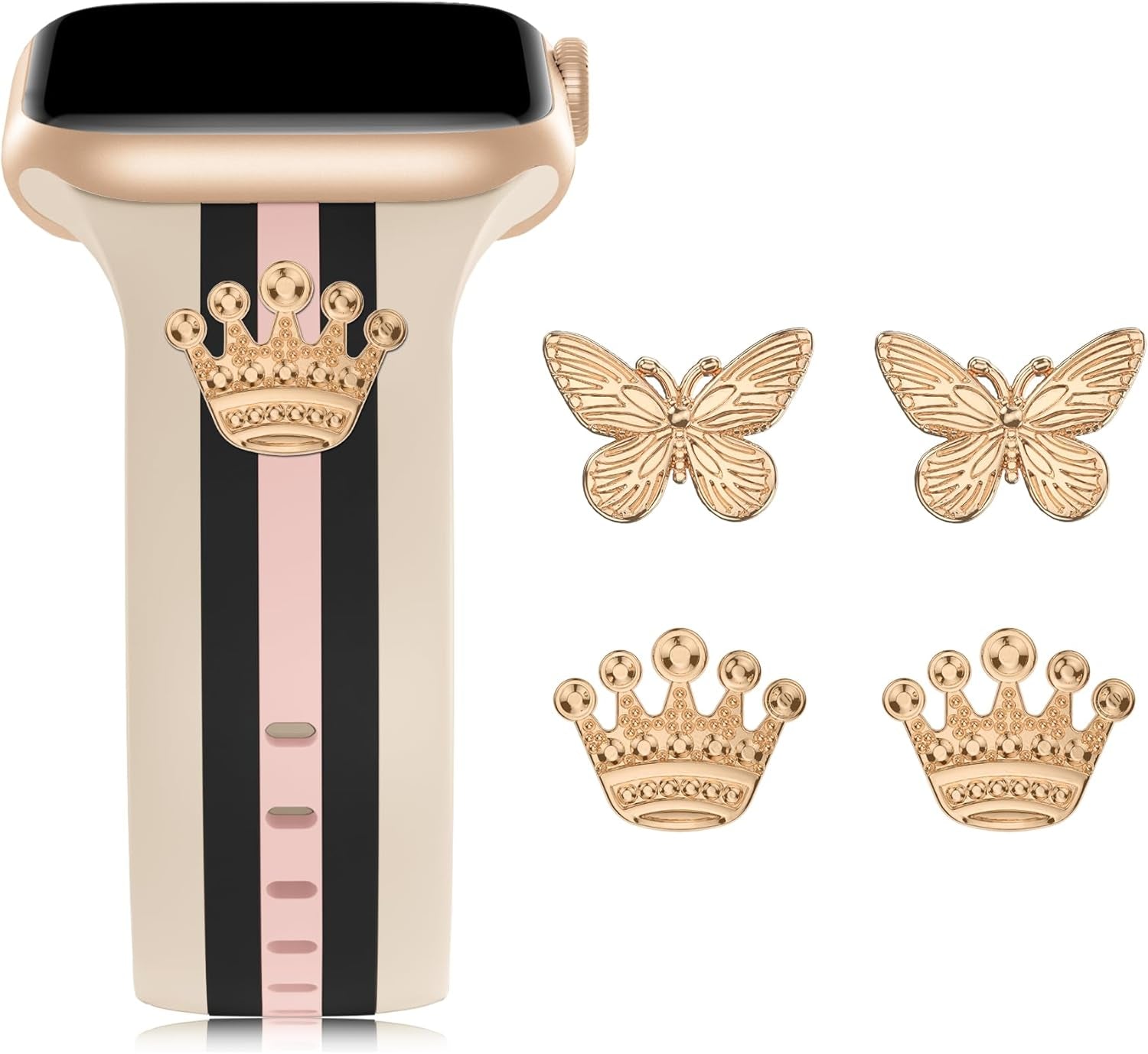 Designer Band with Charms Decor Compatible with Apple Watch Band 38Mm 40Mm 41Mm Women Men, Stylish Silicone Sport Wristbands for Iwatch Series 8 7 6 5 4 3 2 1 SE Ultra