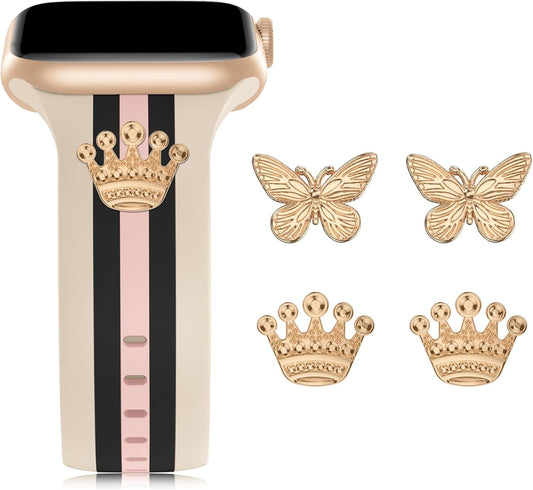 Designer Band with Charms Decor Compatible with Apple Watch Band 38Mm 40Mm 41Mm Women Men, Stylish Silicone Sport Wristbands for Iwatch Series 8 7 6 5 4 3 2 1 SE Ultra