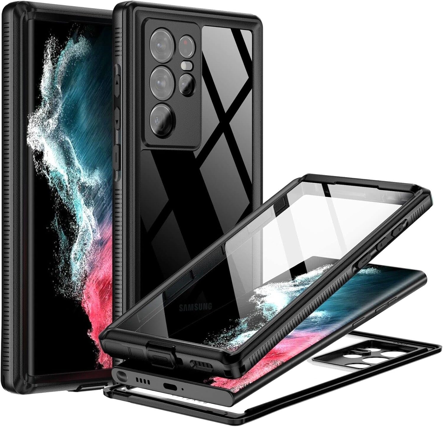 BEASTEK Waterproof Case for Samsung Galaxy S22 Plus, TRE Series, IP68 Shockproof Case with Built-In Screen Protector Full Body Protective Cover, Galaxy S22 plus 6.6 Inch (Teal/Clear)