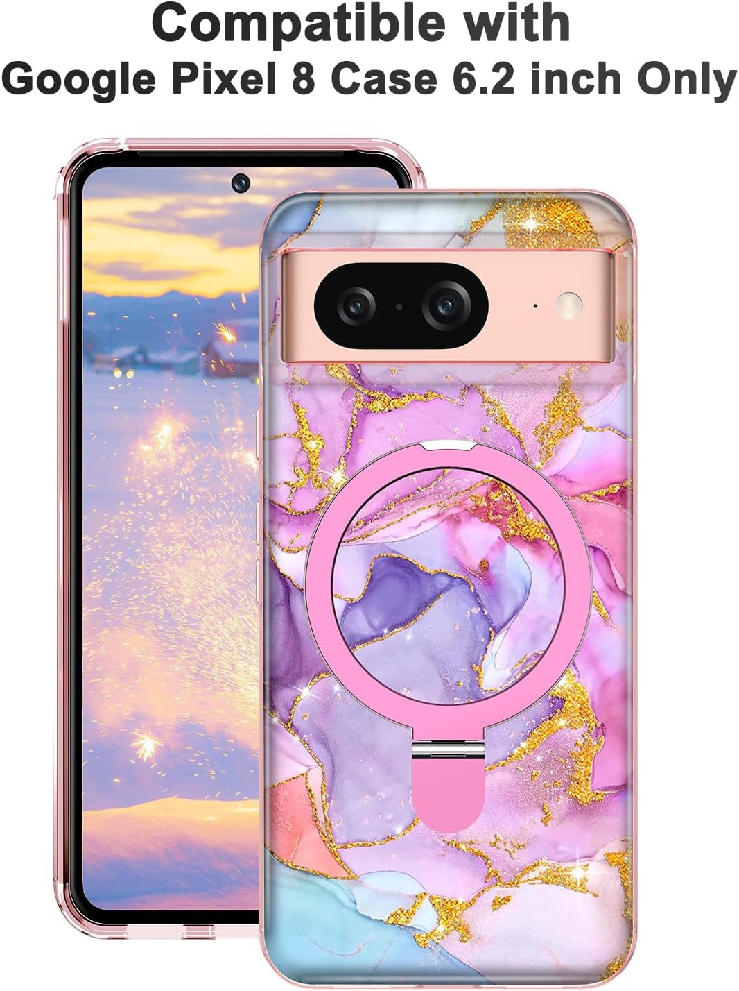 Lamcase Magnetic for Google Pixel 8 Case with Ring Stand [Compatible with Magsafe], Hard PC Slim Full Body Drop Protective Women Girls Men Phone Case for Google Pixel 8, Pink  Lamcase   