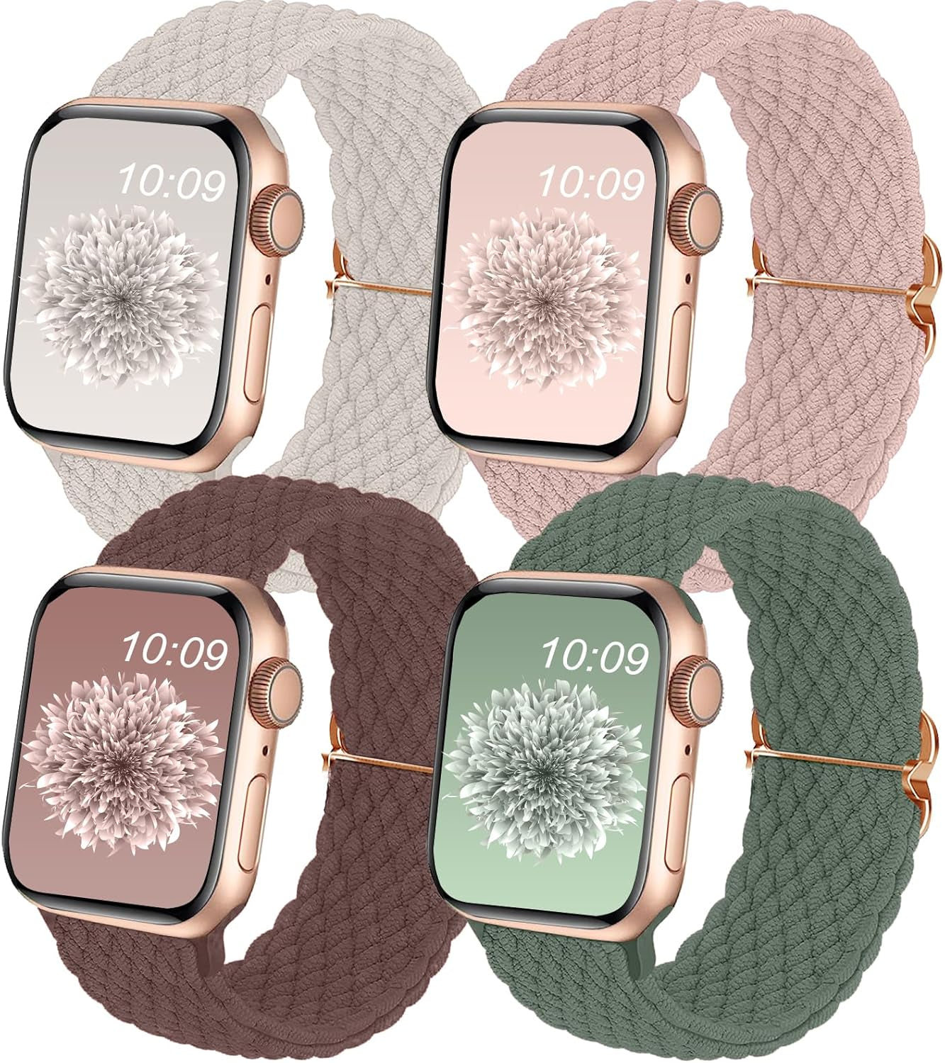 4Pack Braided Solo Loop Compatible with Apple Watch Band 38Mm 40Mm 41Mm 42Mm 44Mm 45Mm 49Mm, Washable Stretchy Woven Nylon Strap Wristband Women Men for Iwatch Series 9 8 7 6 5 4 3 2 1 SE Ultra