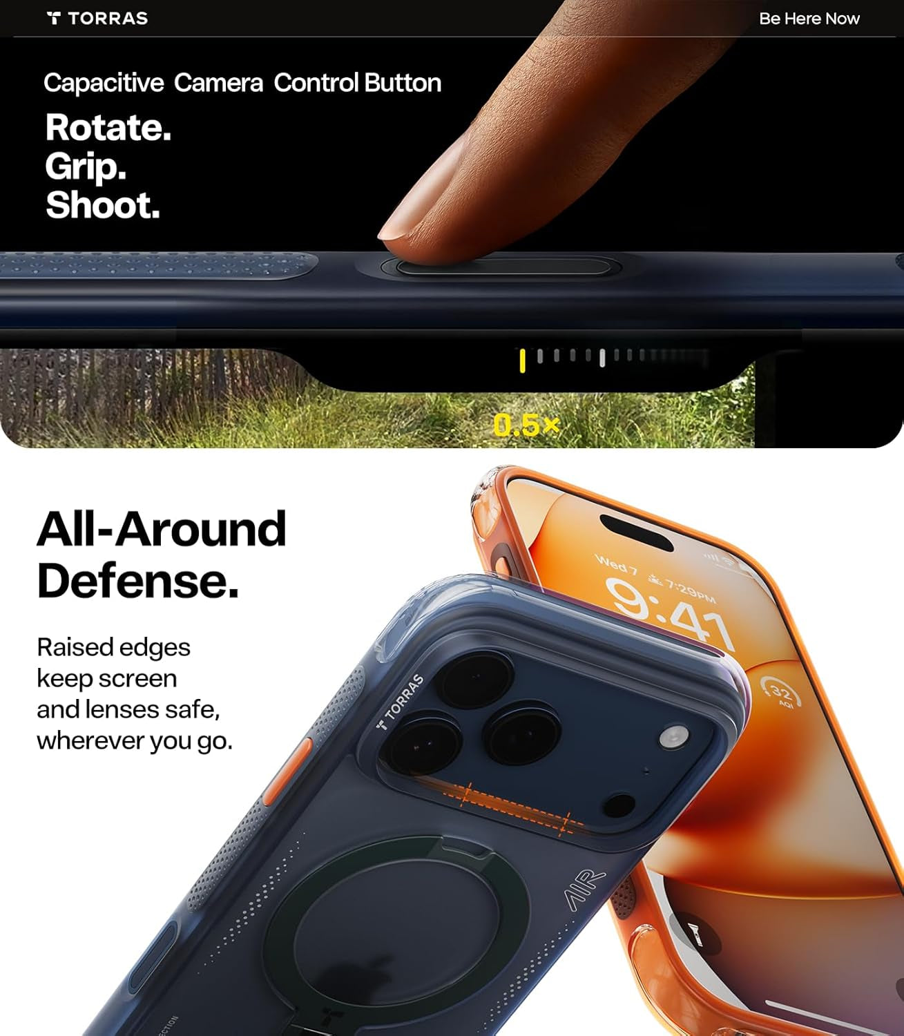 TORRAS Ostand Q3 Air for Iphone 17 Pro Max Case with 360 Magnetic Stand, Fit for Magsafe, Mil-Grade Drop Tested, Camera Control Button, Shockproof Phone Case for Iphone 17 Pro Max 6.9", Midnight Blue