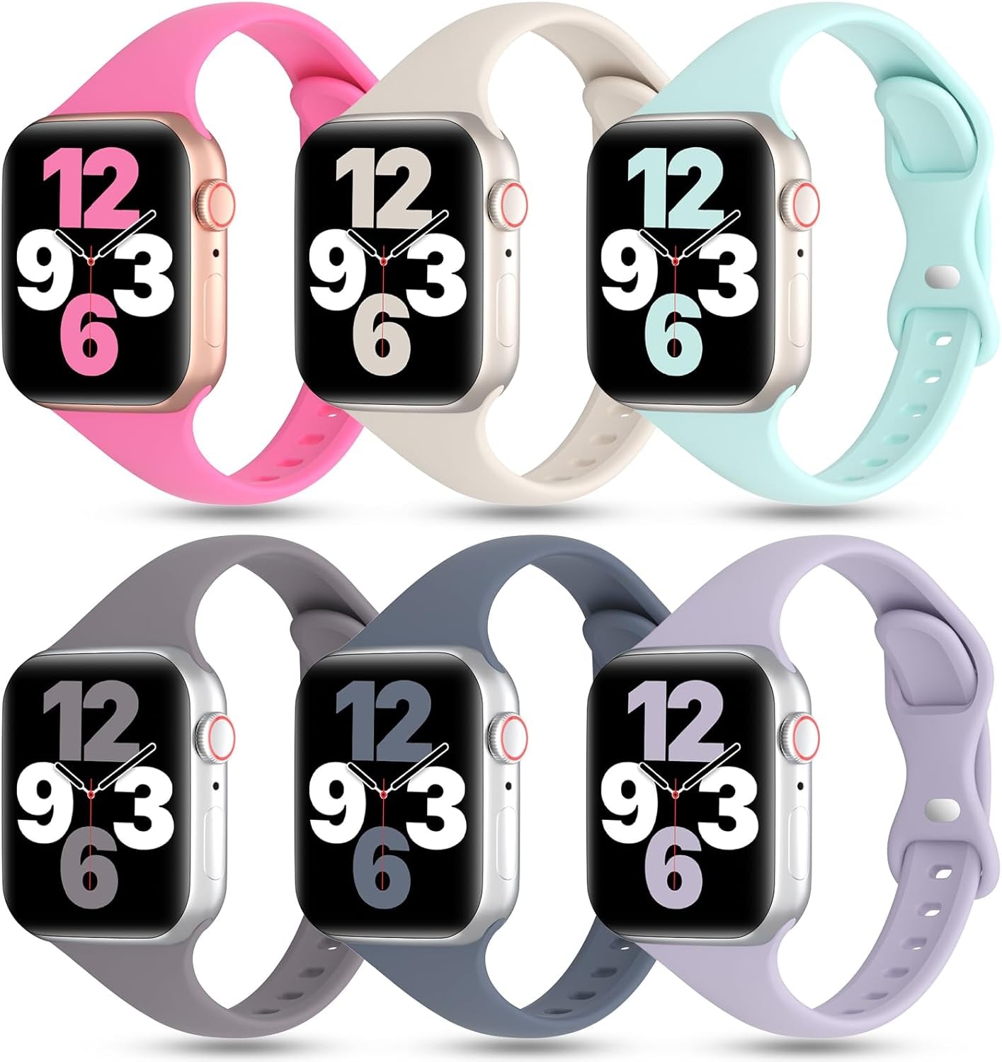 6 Pack Thin Bands Compatible with Apple Watch Band 38Mm 40Mm 41Mm 42Mm 44Mm 45Mm 49Mm Women Men, Sports Silicone Narrow Strap Slim Wristband for Iwatch Series 9 8 SE 7 6 5 4 3 2 1 Ultra