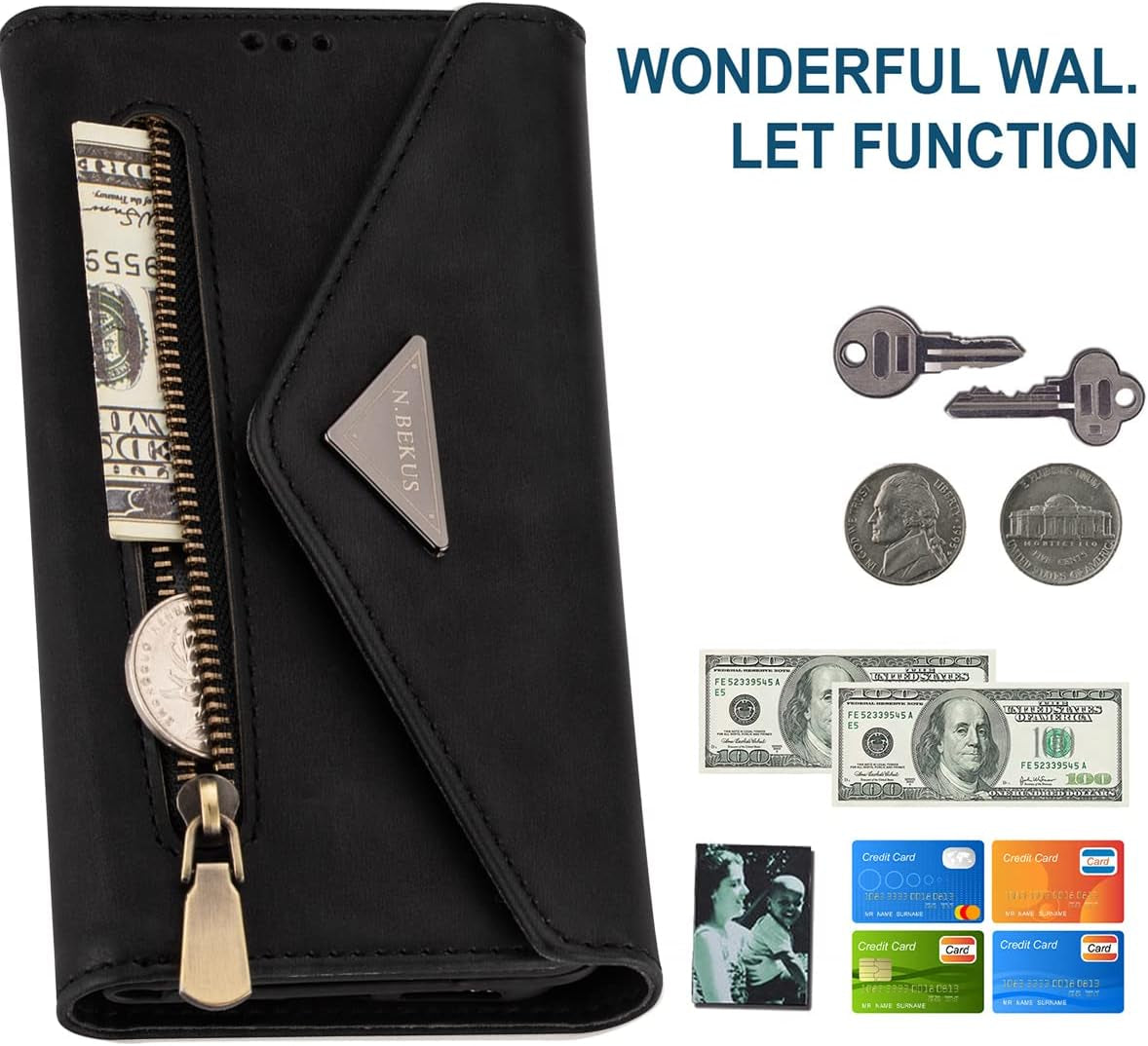 For Samsung Galaxy A53 5G Crossbody Purse Phone Case with Card Holder, Adjustable Lanyard Wallet Cover Cases for Samsung Galaxy A53 Handbag Black