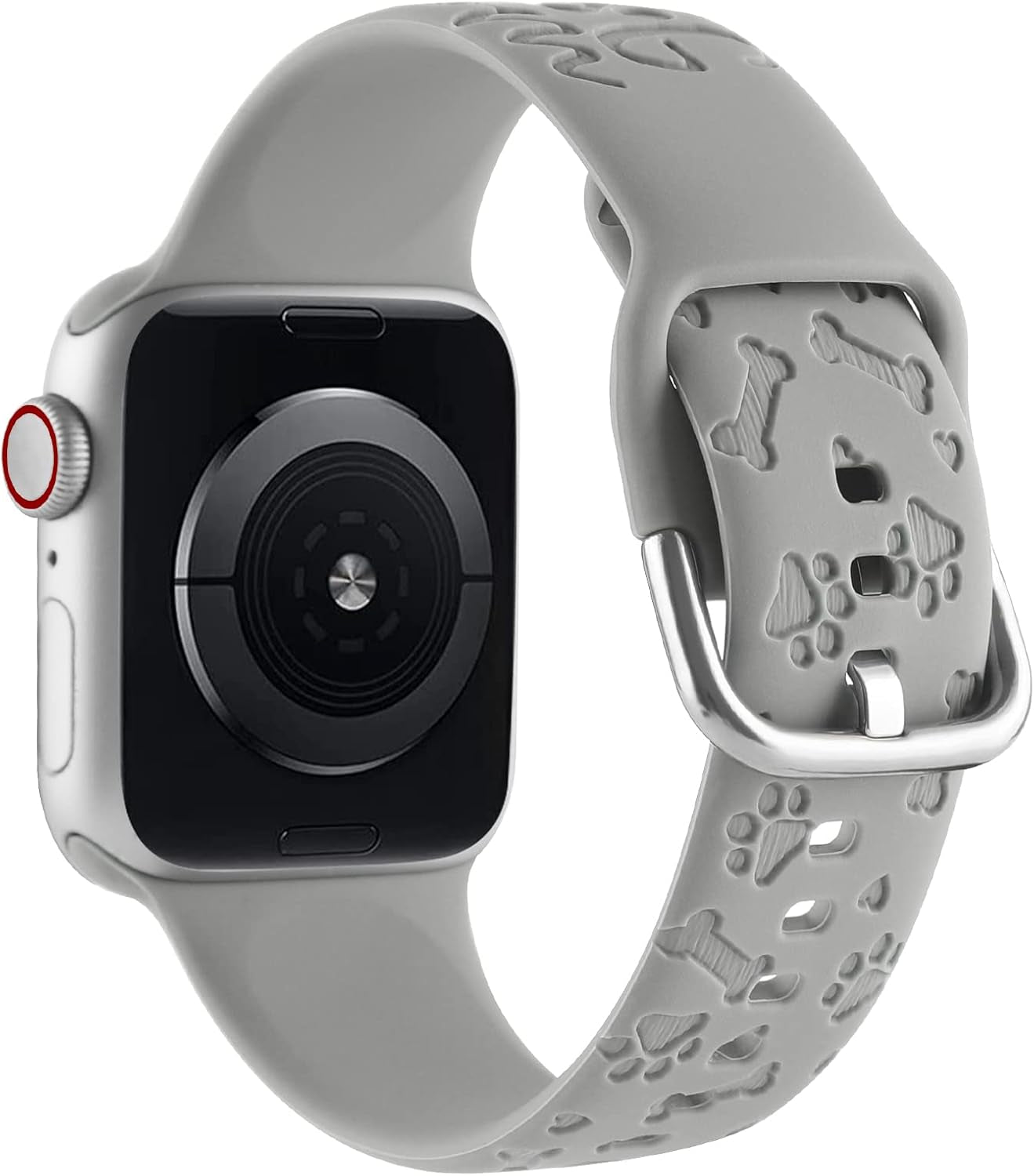 Dog Paw Engraved Silicone Band Compatible with Apple Watch 38Mm 40Mm 41Mm 42Mm 44Mm 45Mm for Women Men,Heart Shape Bone Pattern Carved Soft Silicone Sport Wristband Cute Strap for Iwatch Series SE 9 8 7 6 5 4 3 2 1