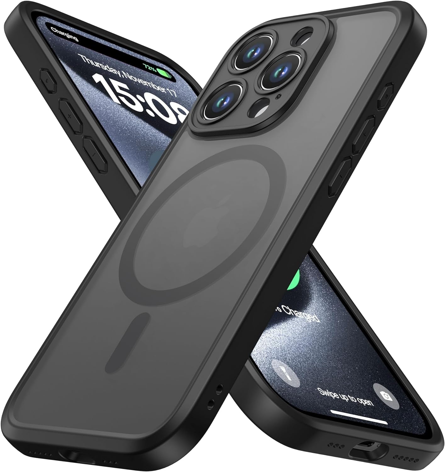 Impactstrong Magnetic Guard Designed for Iphone 15 Case [Camera Protection] [Military Grade Drop Tested] [Compatible with Magsafe] Slim Translucent Matte Phone Case (6.1") - Gray  ImpactStrong Black Iphone 15 Pro 