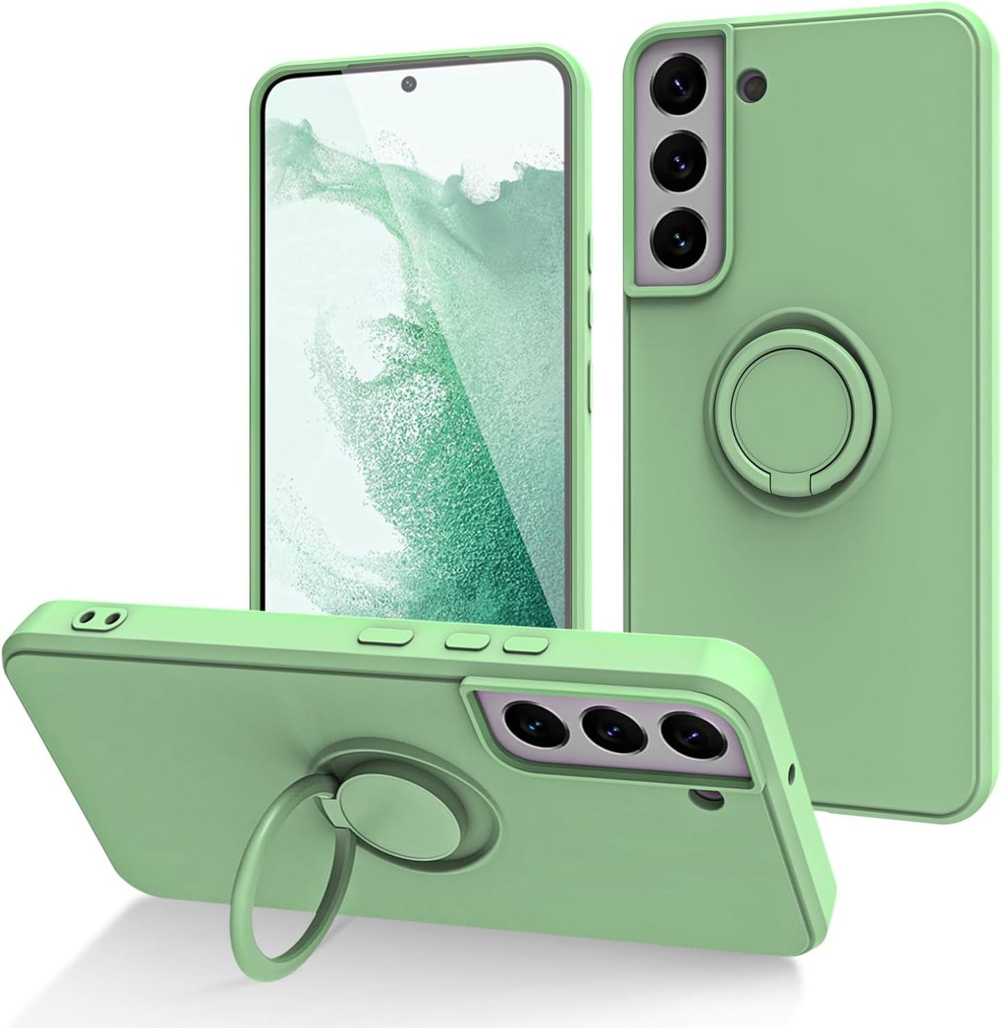 For Samsung Galaxy S22 plus Case with Magnetic Ring Holder [Premium Soft Liquid Silicone & Anti-Scratch Microfiber Liner] Slim Kickstand Protective Phone Case for Galaxy S22+ Dark Green