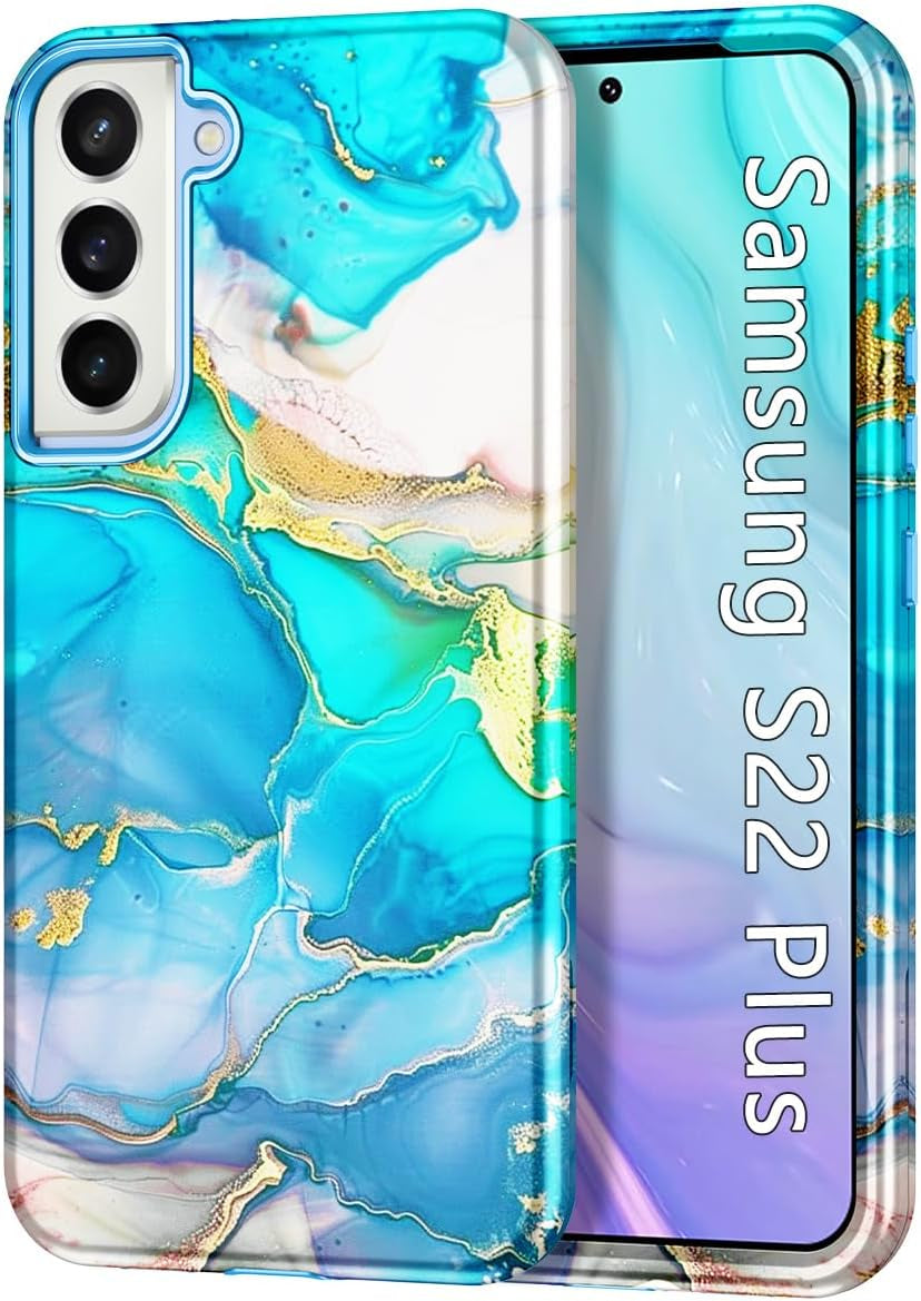 Btscase for Samsung Galaxy S22 plus Case, [Military Grade Drop Tested] Marble Pattern Design Slim Rugged Shockproof Women Girls Men Protective Anti-Scratch Cover for Galaxy S22 plus 5G, Cobalt Blue