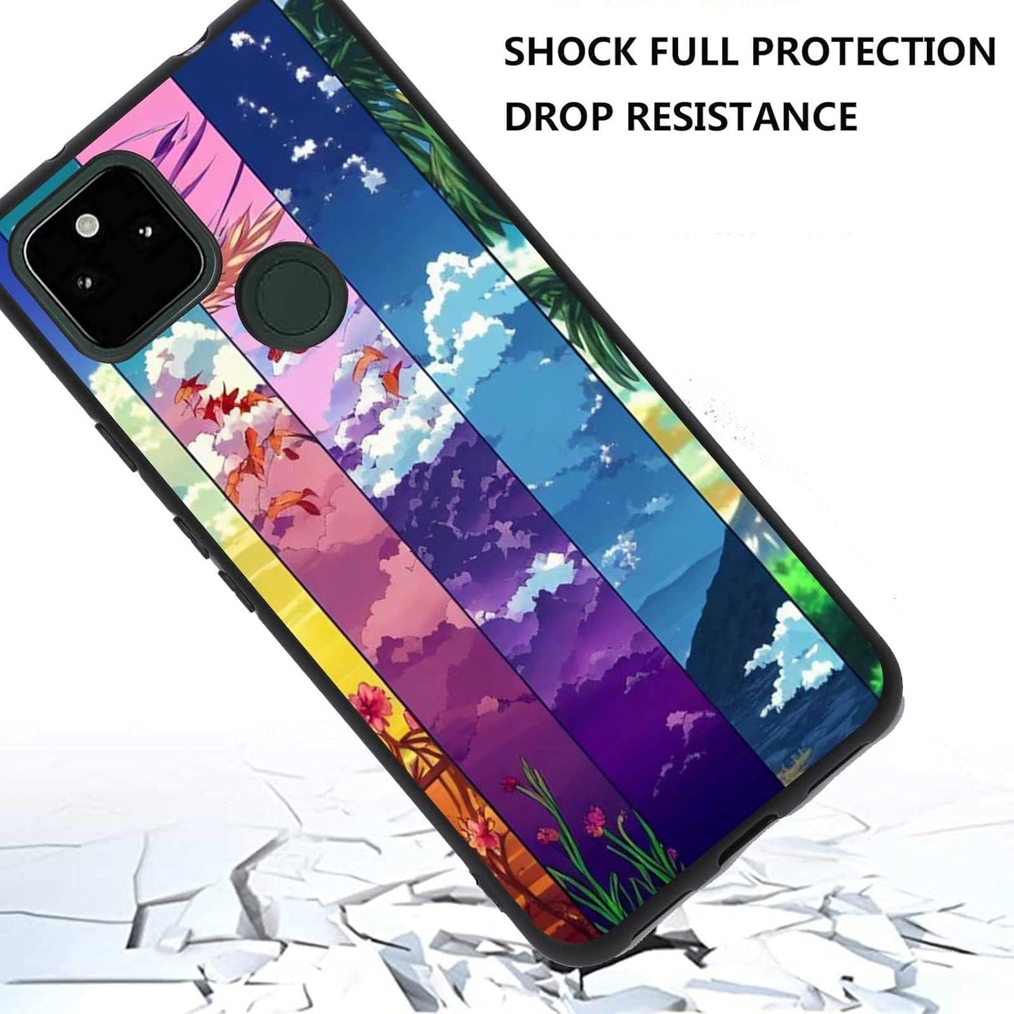 Compatible with Google Pixel 5A 5G Anime Case, Anime Nature Landscape Collage Pattern for Google Case Men Women, Soft Silicone Trendy Shockproof Case for Google  taciengbo   