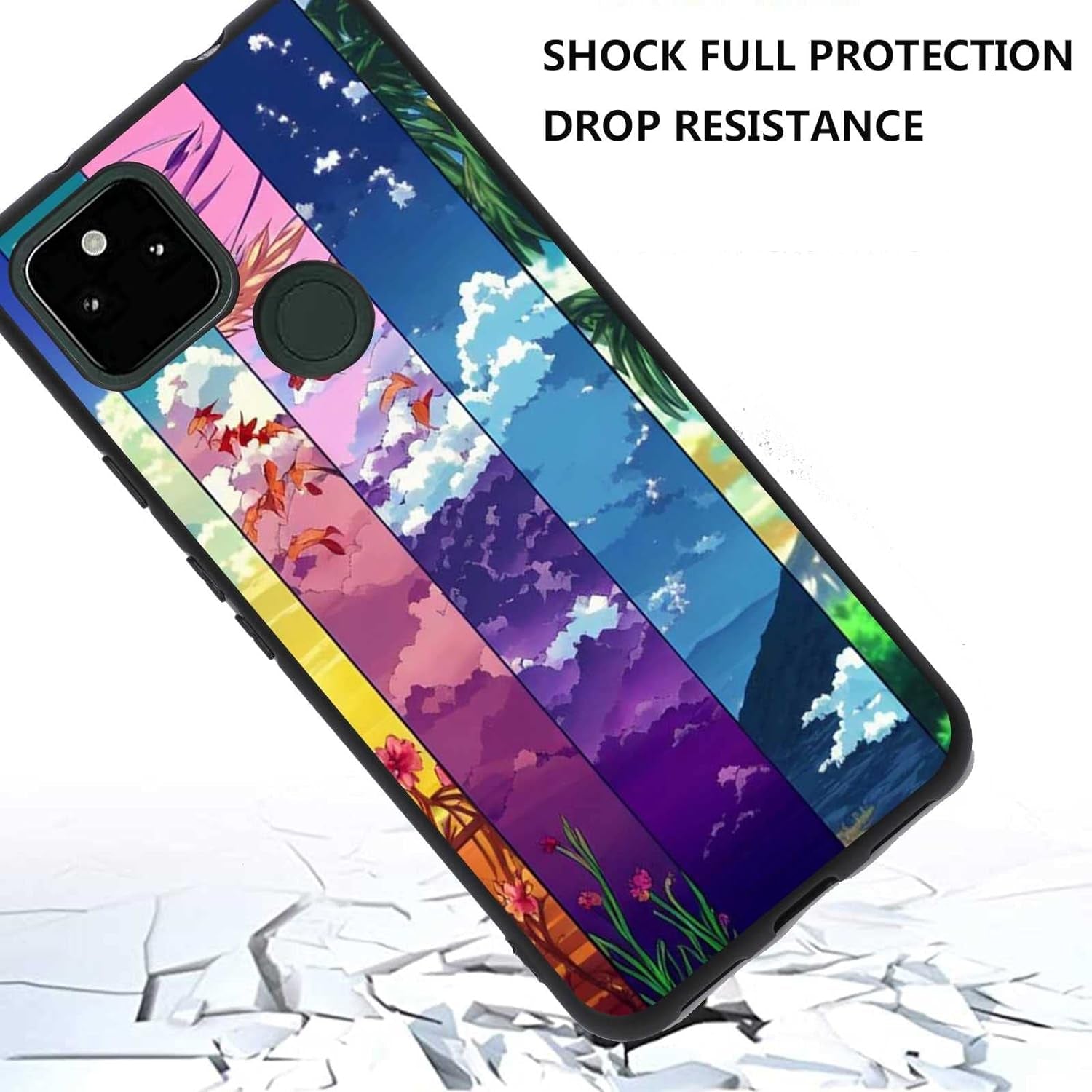 Compatible with Google Pixel 5A 5G Anime Case, Anime Nature Landscape Collage Pattern for Google Case Men Women, Soft Silicone Trendy Shockproof Case for Google  taciengbo   