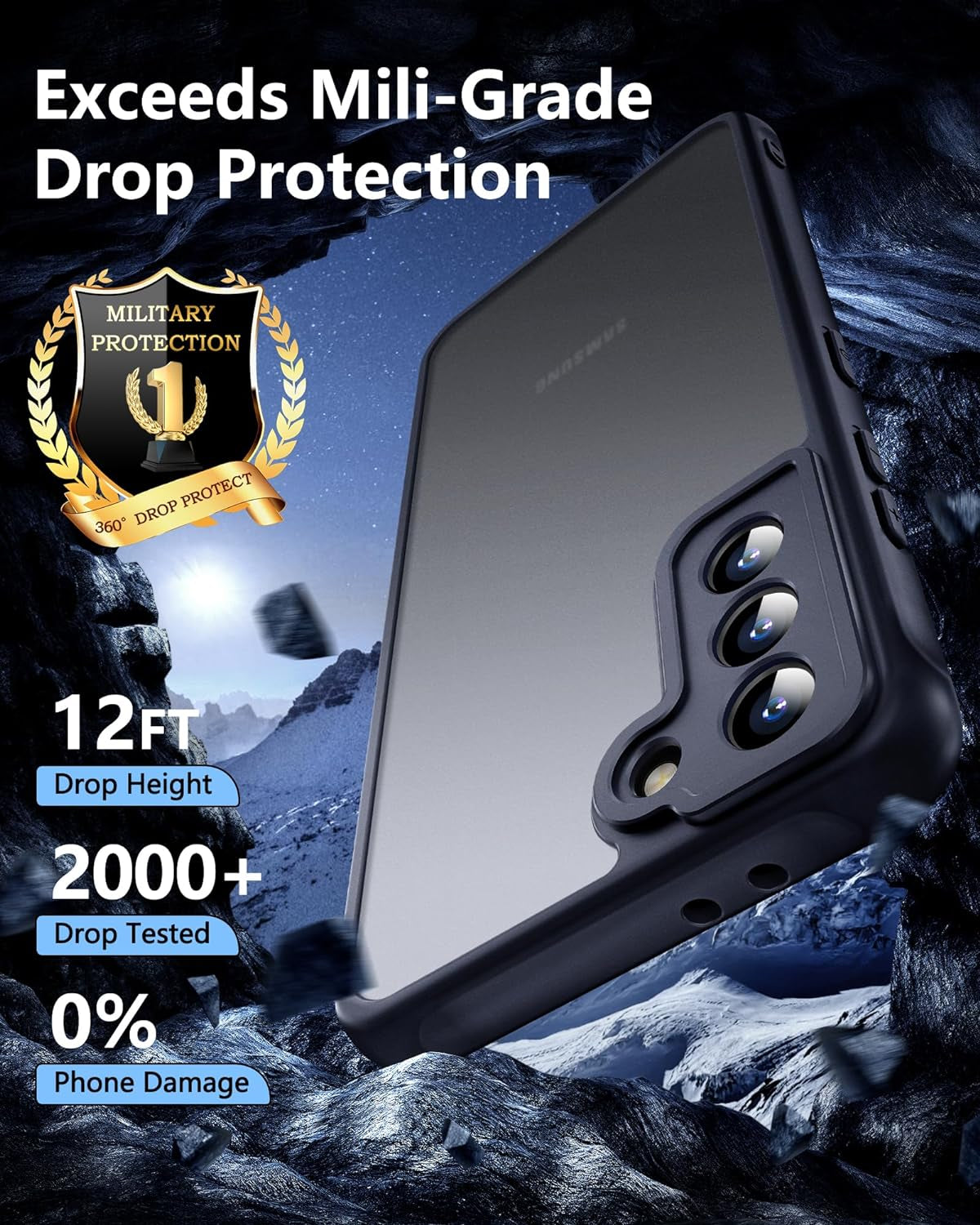 3 in 1 for Samsung Galaxy S22 Case, with 2 Pcs Tempered Glass Screen Protector, Reinforced Corners for Protection Shockproof Protective S22 Phone Case 6.1 Inch Black