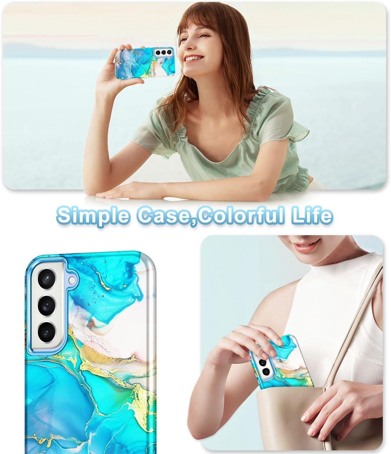 Btscase for Samsung Galaxy S22 plus Case, [Military Grade Drop Tested] Marble Pattern Design Slim Rugged Shockproof Women Girls Men Protective Anti-Scratch Cover for Galaxy S22 plus 5G, Cobalt Blue