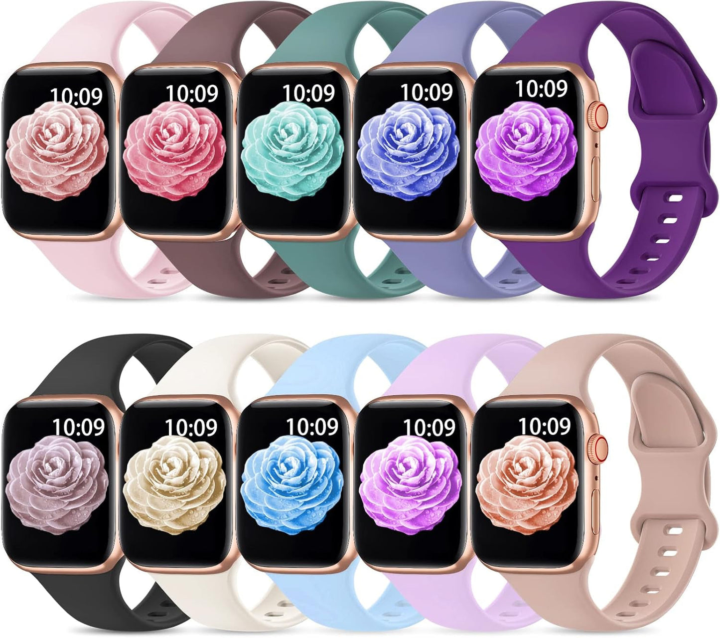 10 Pack Sport Bands for Apple Watch Band 40Mm 38Mm 41Mm 45Mm 44Mm 49Mm42Mm Women Men,Soft Silicone Waterproof Rubber Strap Wristbands for Iwatch Apple Watch Series Ultra SE 8 7 6 5 4 3 2 1 Band