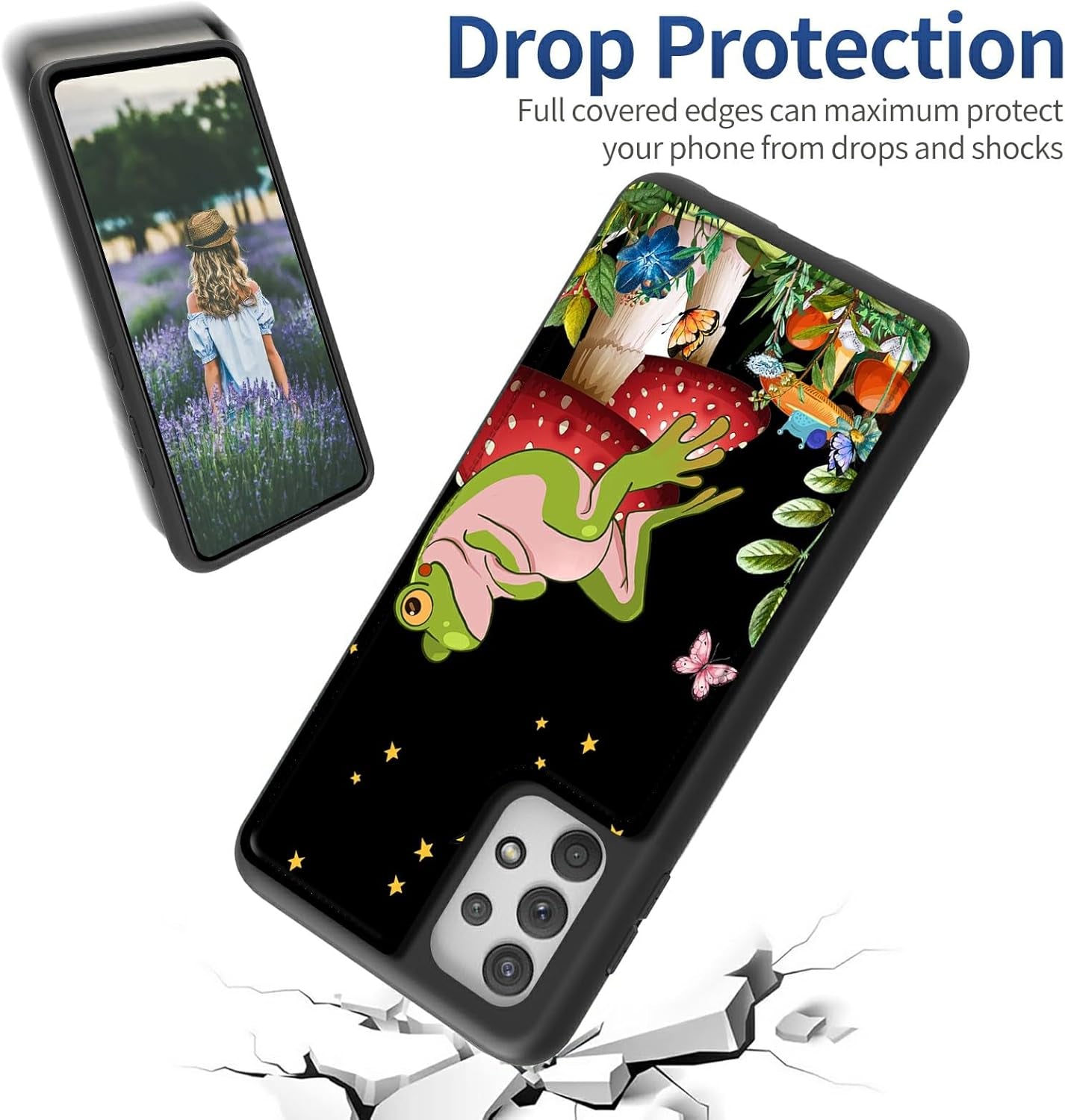 Case for Samsung 53 5G 6.5" Wallet Phone, Credit Card Holder Slots Cover & Hard PC Shockproof Soft Silicone Dual Layer Protection Flip Case for Samsung Galaxy A53 5G 2022, Mushroom Frog