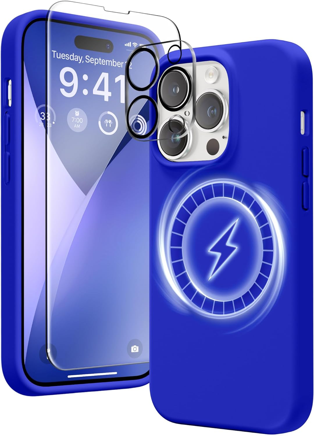 GONEZ for Iphone 14 Pro Max Case Silicone, Compatible with Magsafe, with 2X Screen Protector + 2X Camera Lens Protector, Liquid Silicone Shockproof Protective Iphone 14 Promax Case, Blue  GONEZ   