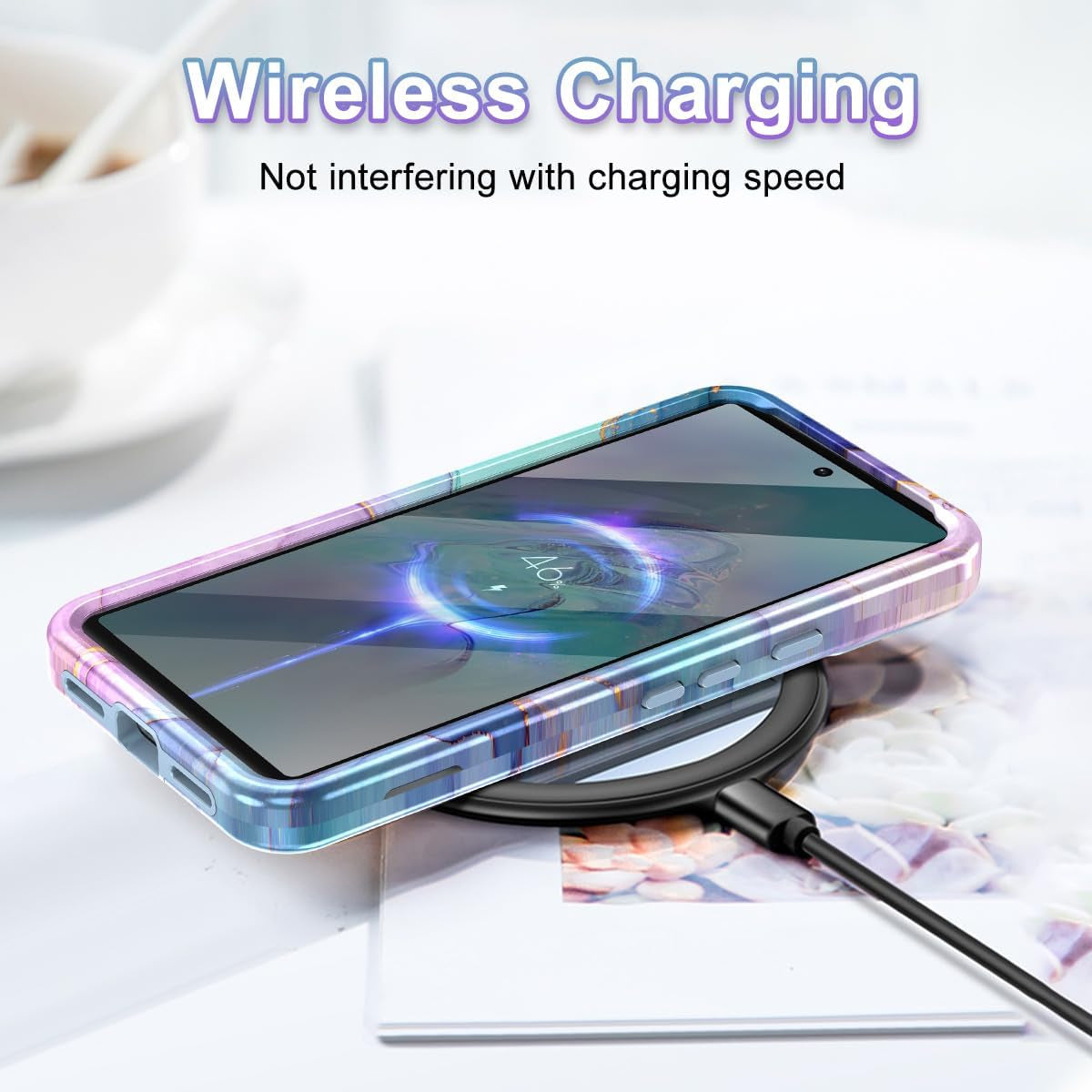 Btscase for Google Pixel 8 Pro Case (2023), Marble Pattern 3 in 1 Heavy Duty Shockproof Full Body Rugged Hard Pc+Soft Silicone Drop Protective Women Girl Cover for Google Pixel 8 Pro, Blue Pink  Btscase   