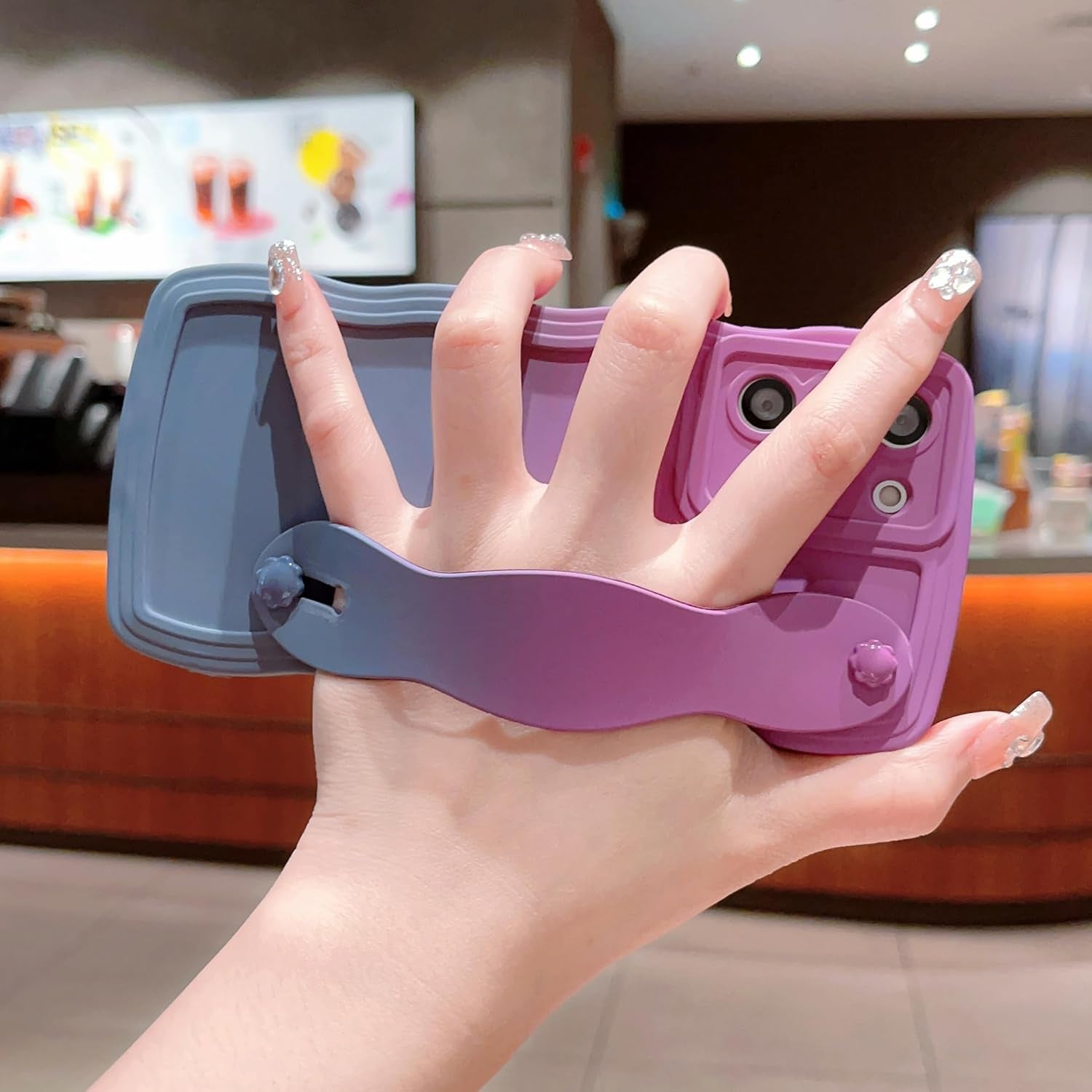 For Samsung Galaxy S22 plus Case with Wrist Strap Stand, Gradient Color Cute Wavy Curly Camera Lens Cover Soft Silicone Samsung S22+ Phone Case Cover 6.6" for Women Men (Hot Pink)