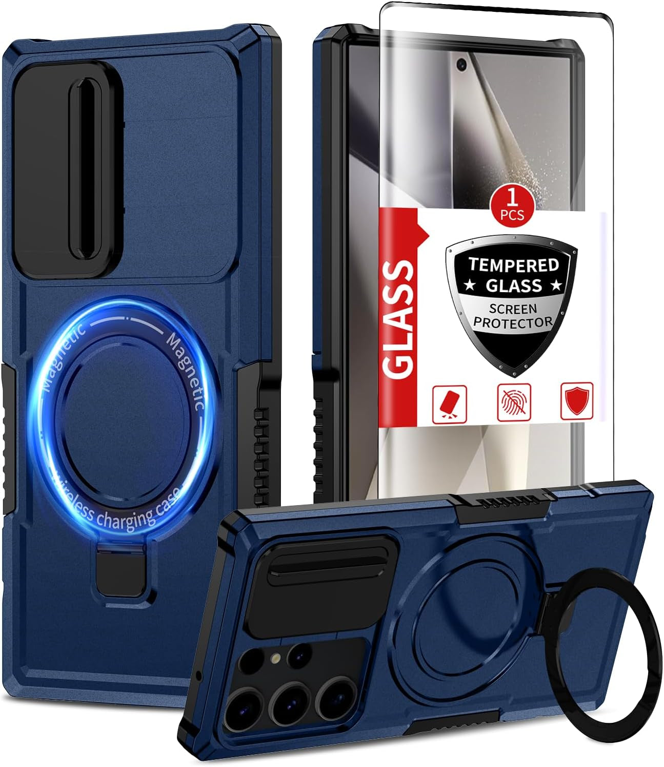 For Magnetic Samsung Galaxy S22 Ultra Case Compatible with Magsafe Galaxy S22 Ultra Case with Screen Protector,With Magnetic Stand&Camera Cover Protection Shockproof Galaxy S22Ultra Case Black