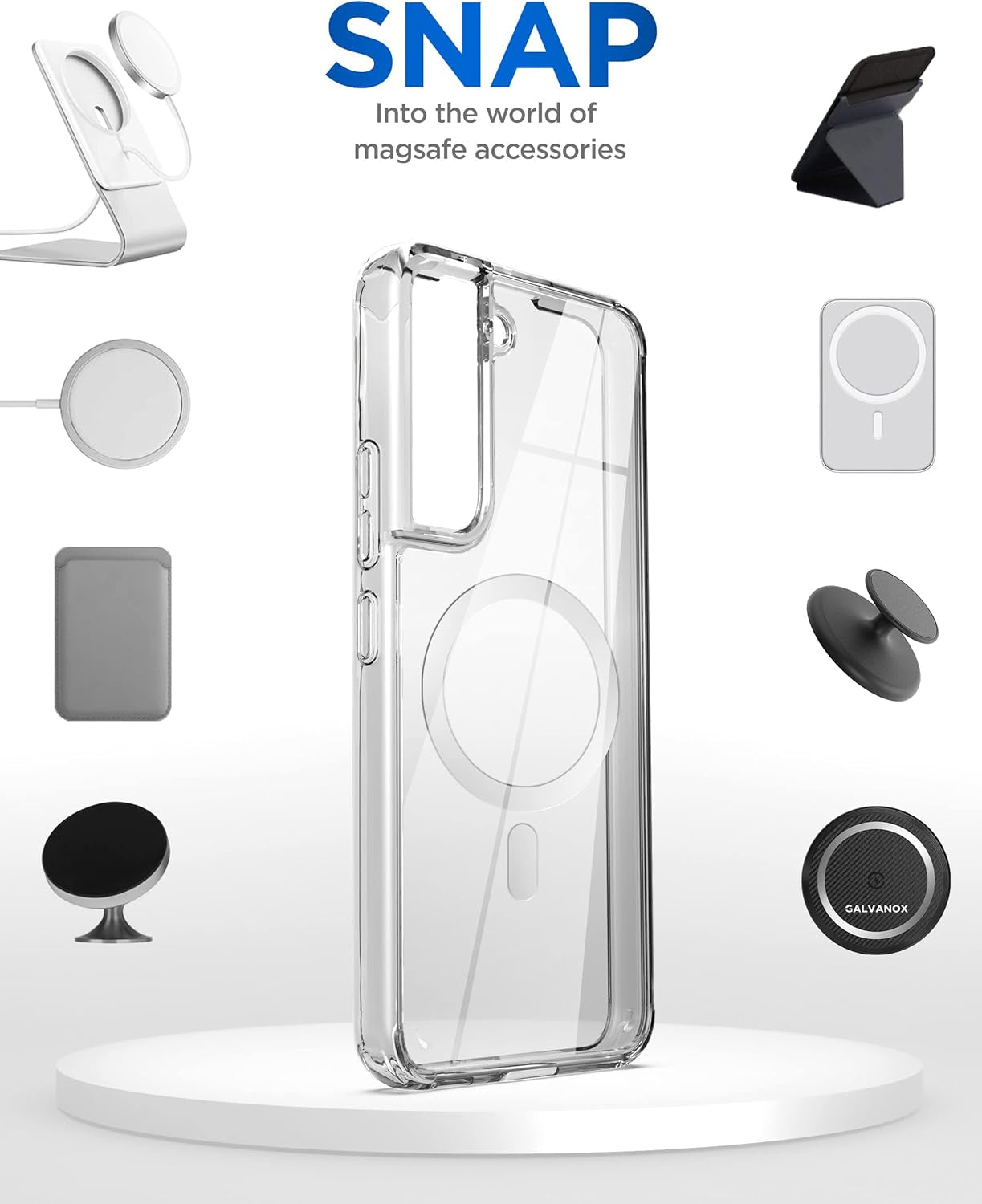ENCASED Clear Back for for Samsung Galaxy S22 plus Case, Slim Magnetic Phone Case Compatible with Magsafe (S22+)